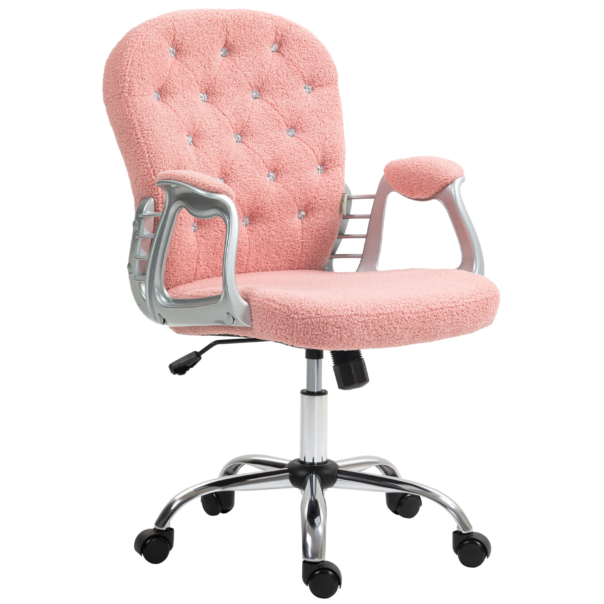 Button Tufted Desk Chair, Home Office Chair with Padded Armrests, Adjustable Height and Swivel Wheels