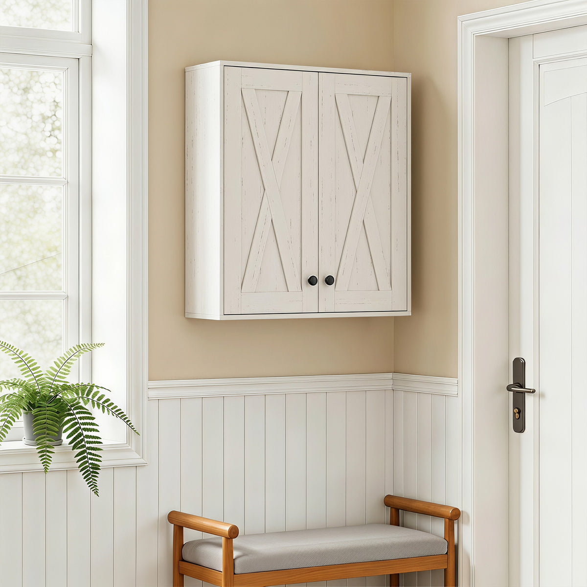 Bathroom Wall Cabinet, Modern Medicine Cabinet Wall Mounted, Over The Toilet Space Saver with Double Doors and Adjustable Storage for Toilet, Washroom, White