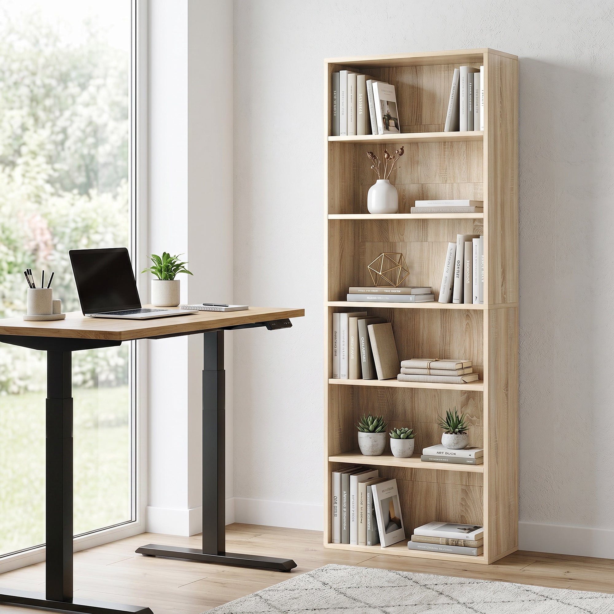 6 Tier Bookshelf, Freestanding Bookcase with Adjustable Shelves, Display Storage Unit for Living Room, Bedroom, Study, 60 x 24 x 158.5 cm, Oak Wood Effect