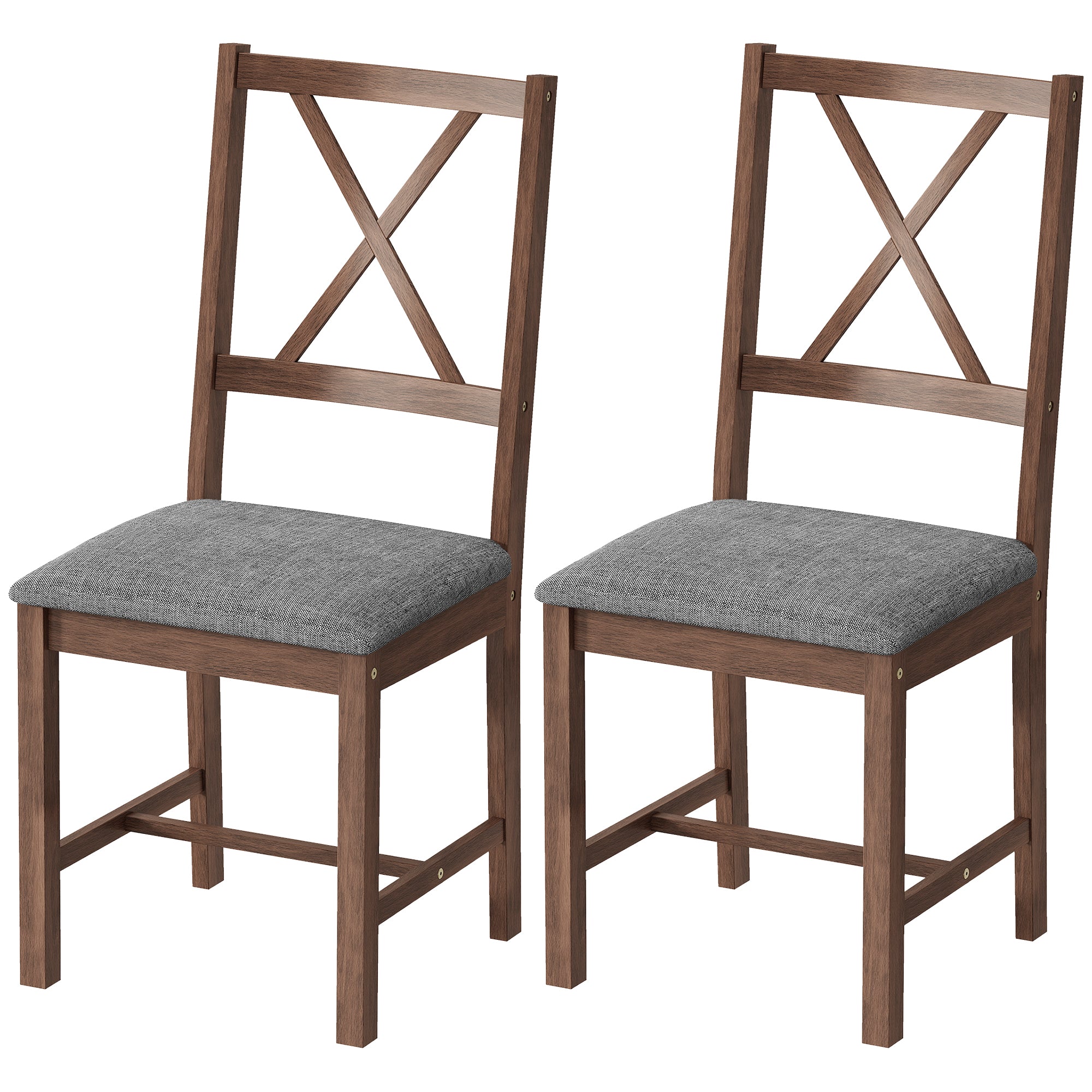 Farmhouse Wooden Dining Chairs Set of 2, Upholstered X-Back Kitchen Chairs with Rubberwood Legs and Padded Seat for Dining Room, Living Room, Gray