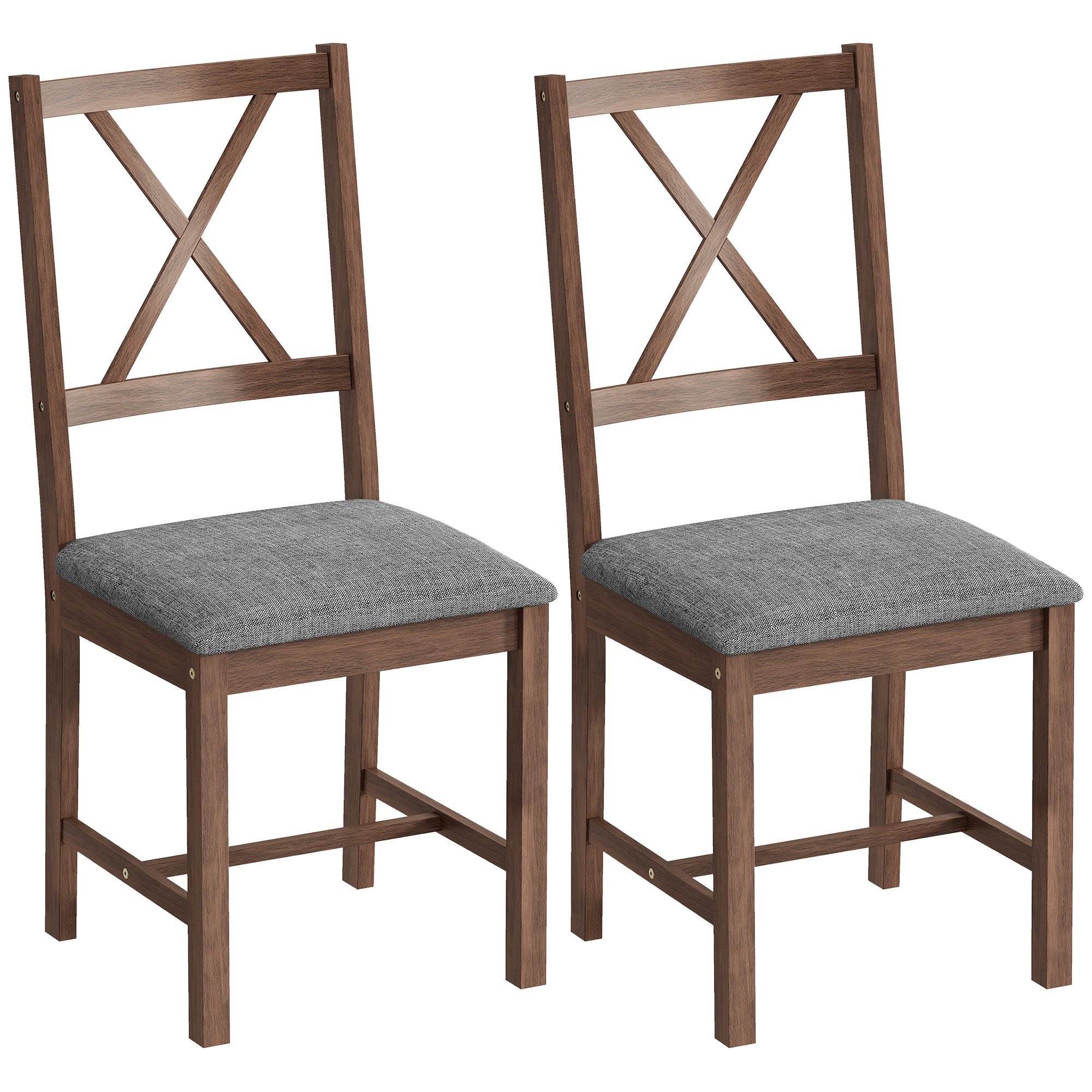 Farmhouse Wooden Dining Chairs Set of 2, Upholstered X-Back Kitchen Chairs with Rubberwood Legs and Padded Seat for Dining Room, Living Room, Gray