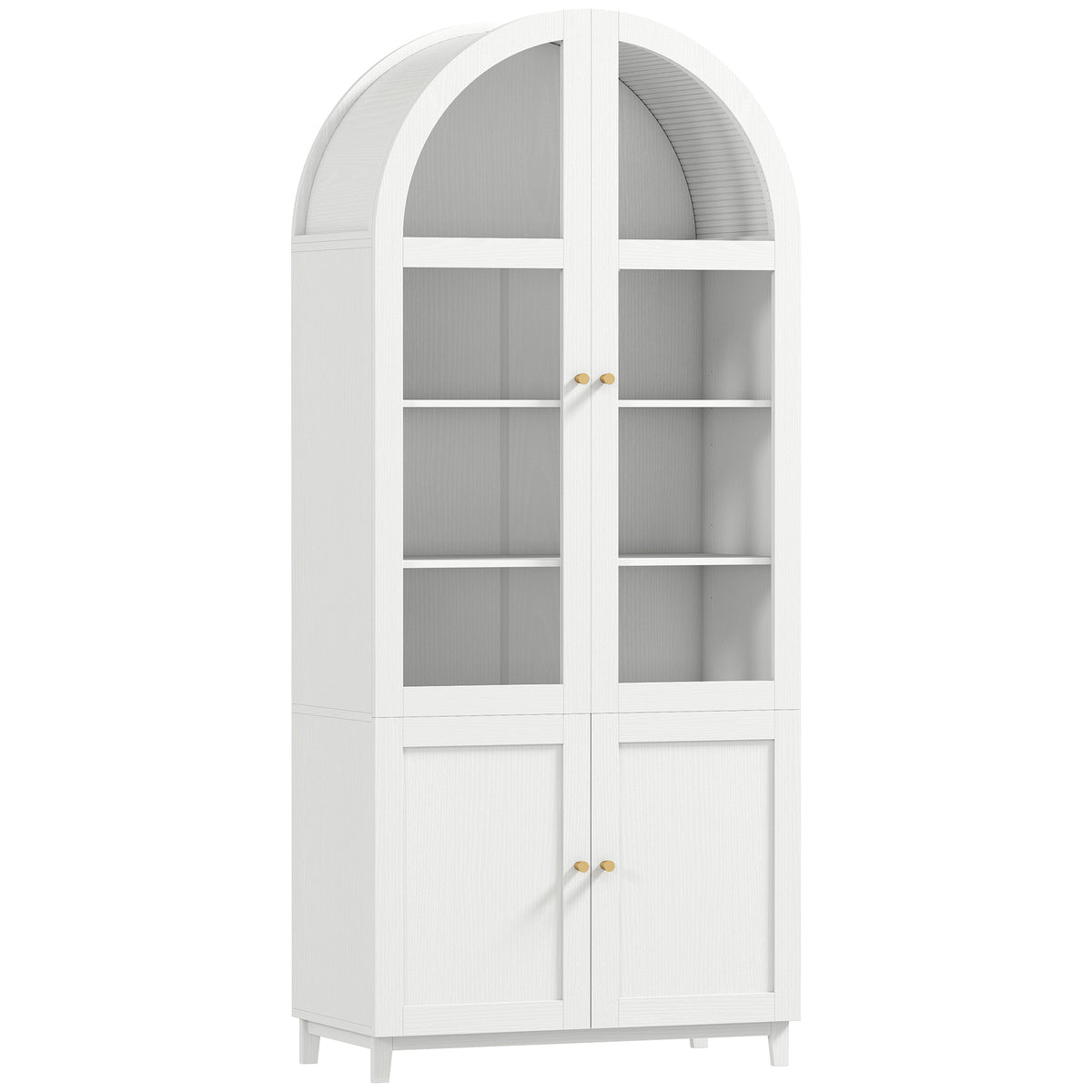 71" Tall Arched Kitchen Pantry Cabinet, Farmhouse Freestanding Kitchen Storage Cabinet with Adjustable Shelves, Acrylic Glass Doors for Living Room, Dining Room, White