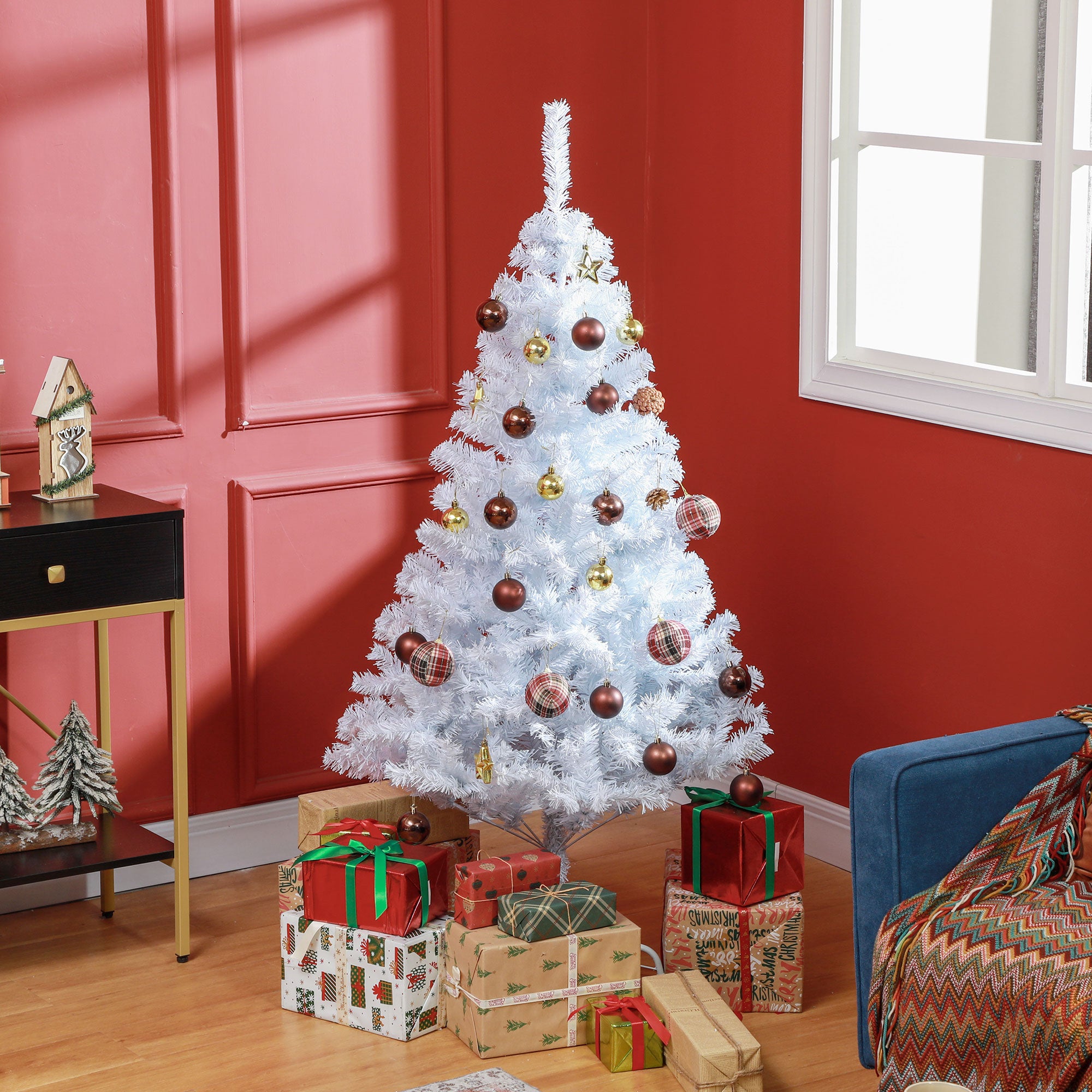 HOMCOM 5ft Artificial Christmas Tree with 536 Branch Tips and Metal Stand, Xmas Tree for Home Indoor Holiday, White
