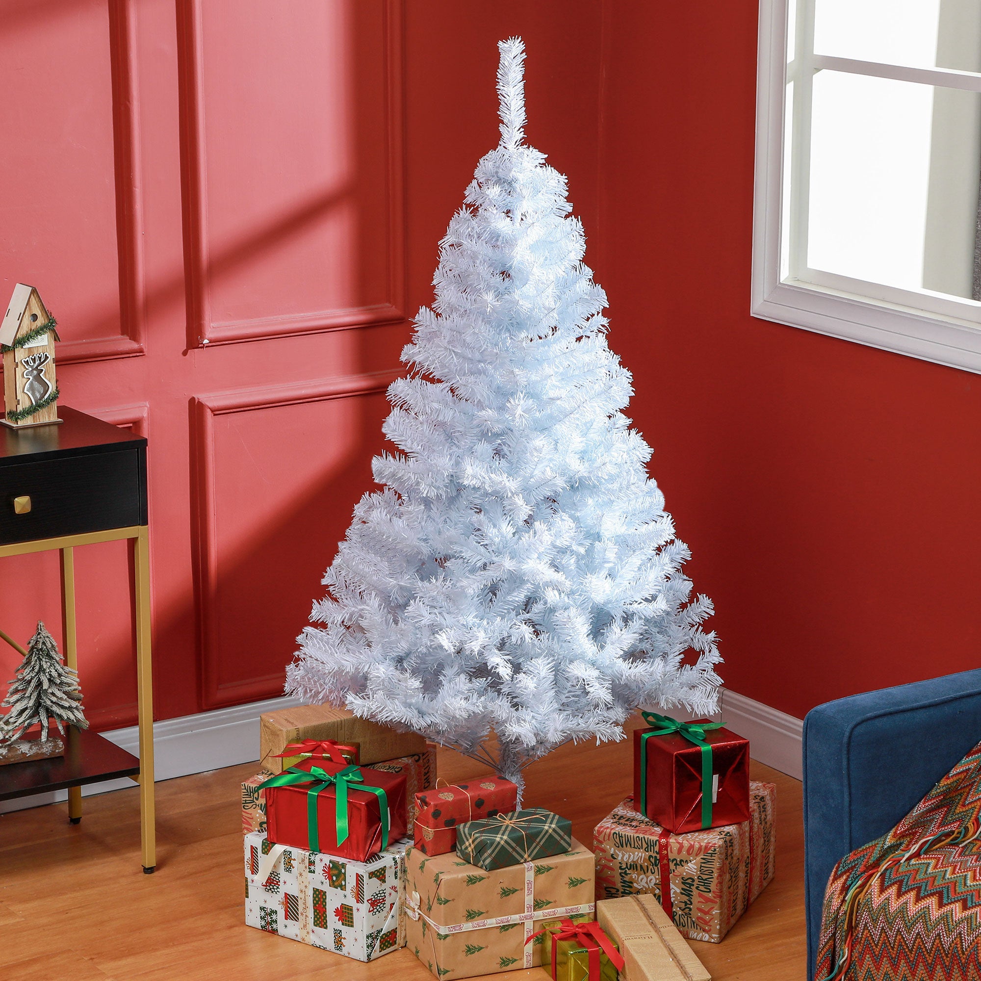 HOMCOM 5ft Artificial Christmas Tree with 536 Branch Tips and Metal Stand, Xmas Tree for Home Indoor Holiday, White