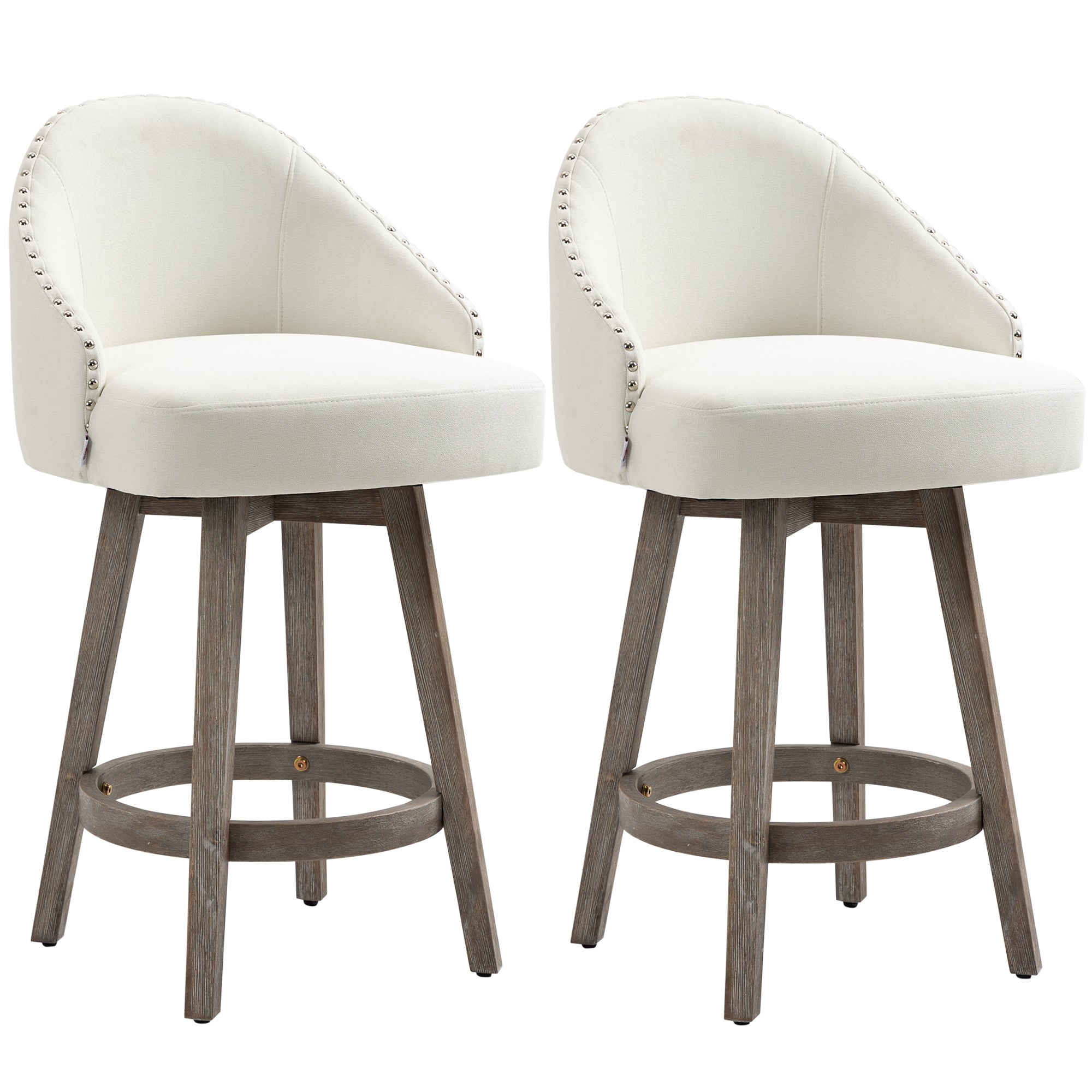 Bar Stools Set of 2 Fabric Kitchen Counter Stools White