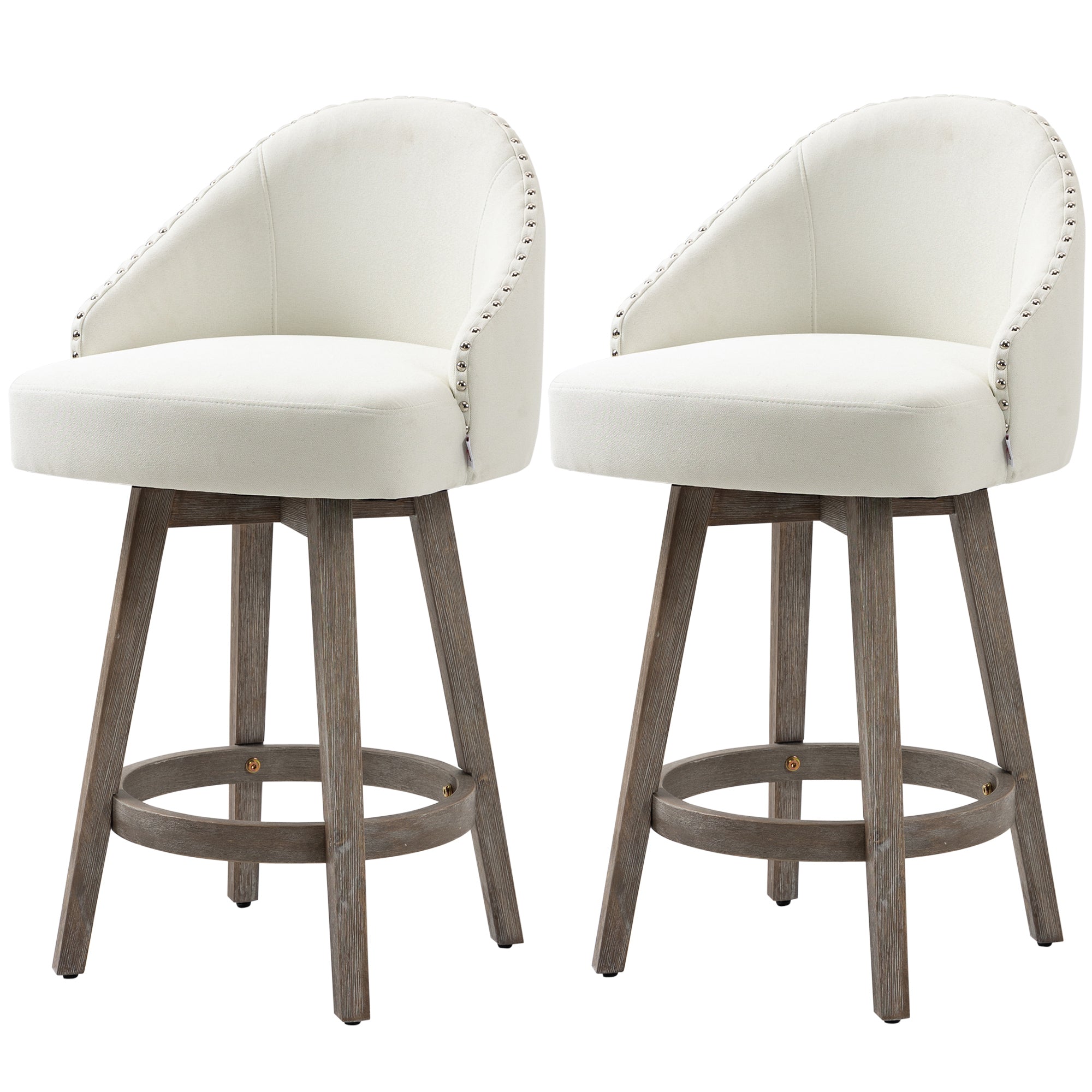 Bar Stools Set of 2 Fabric Kitchen Counter Stools White