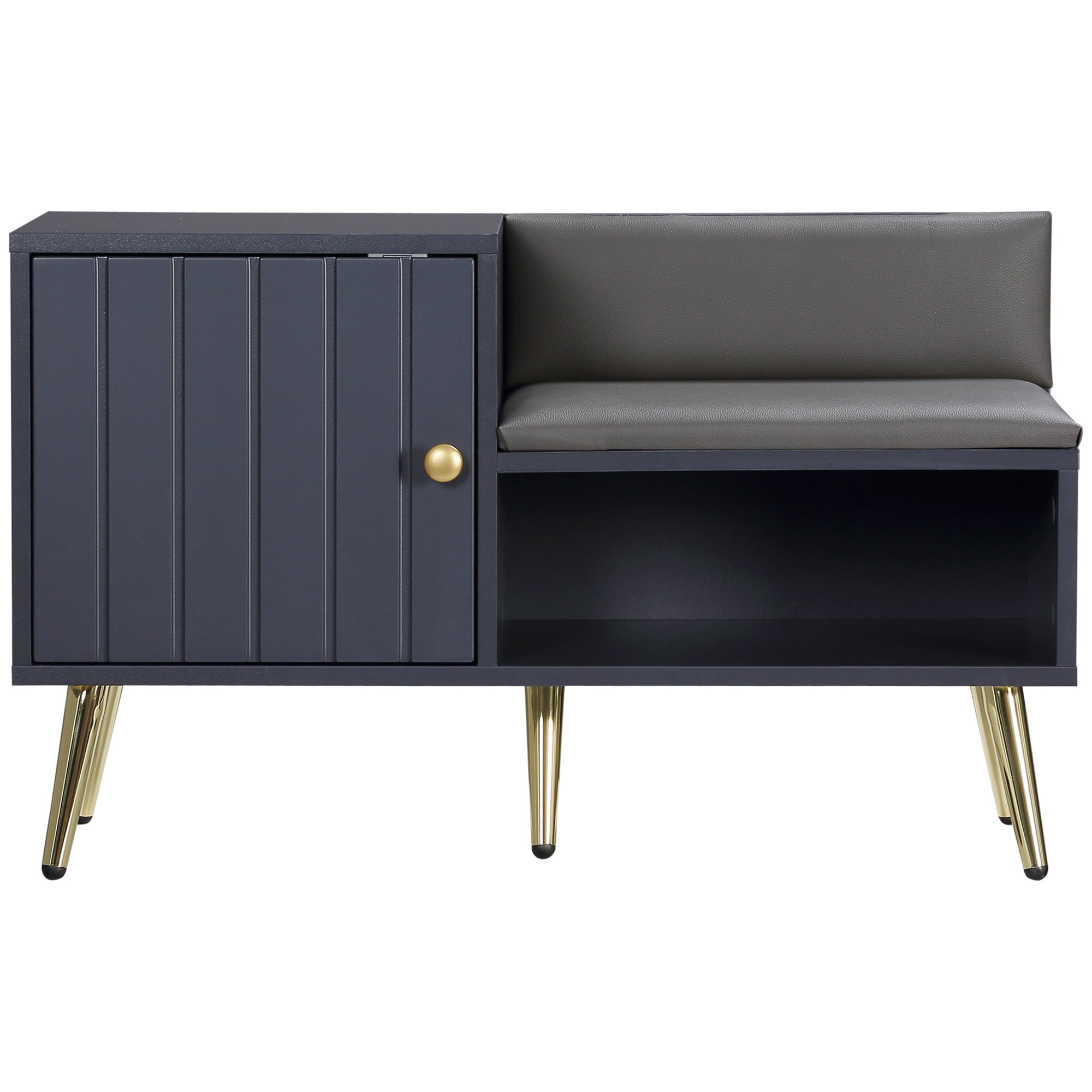 HOMCOM Shoe Bench with Storage, Shoe Cabinet with Seating Cushion, Open Compartment and Table Top for Entryway, Hallway, Grey