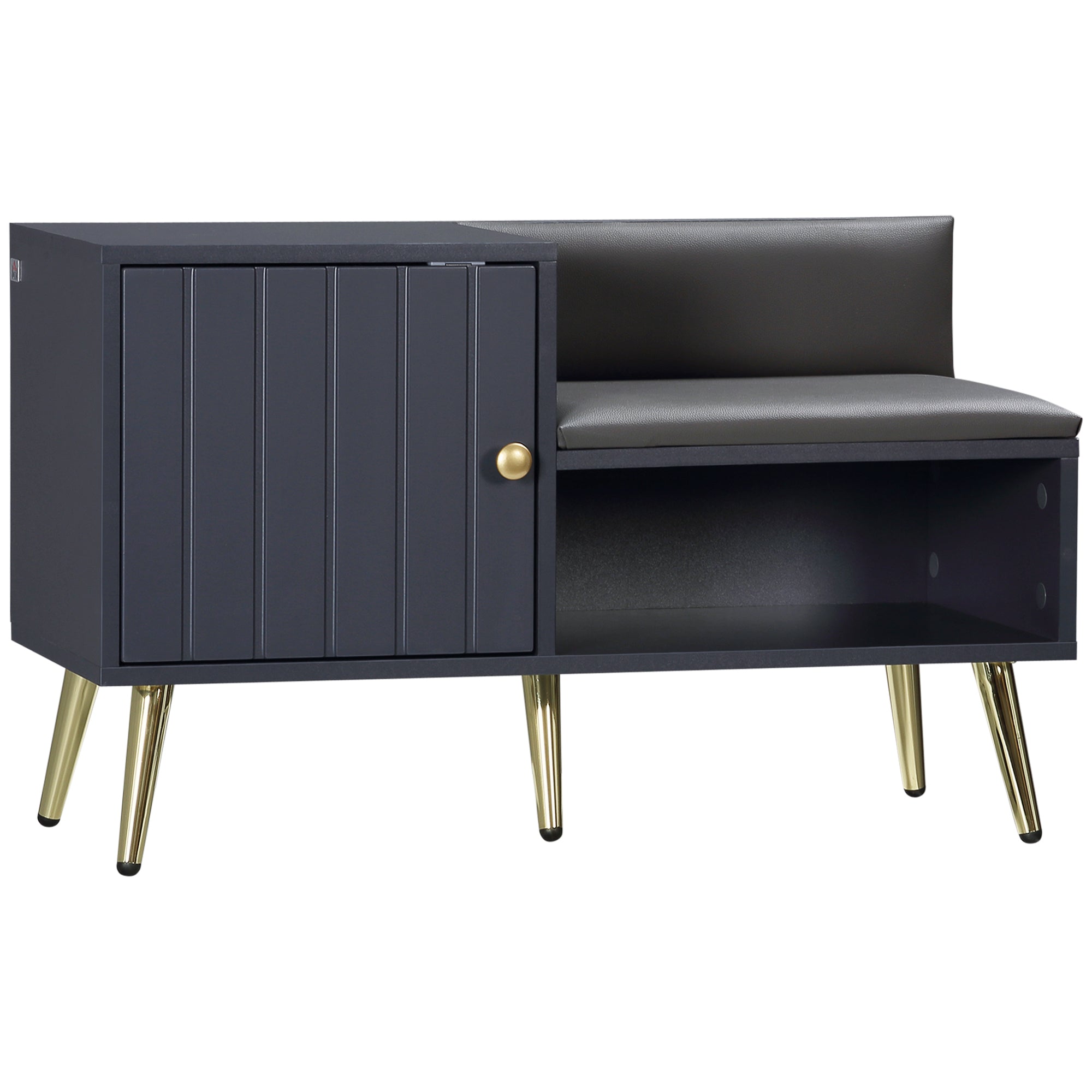 HOMCOM Shoe Bench with Storage, Shoe Cabinet with Seating Cushion, Open Compartment and Table Top for Entryway, Hallway, Grey