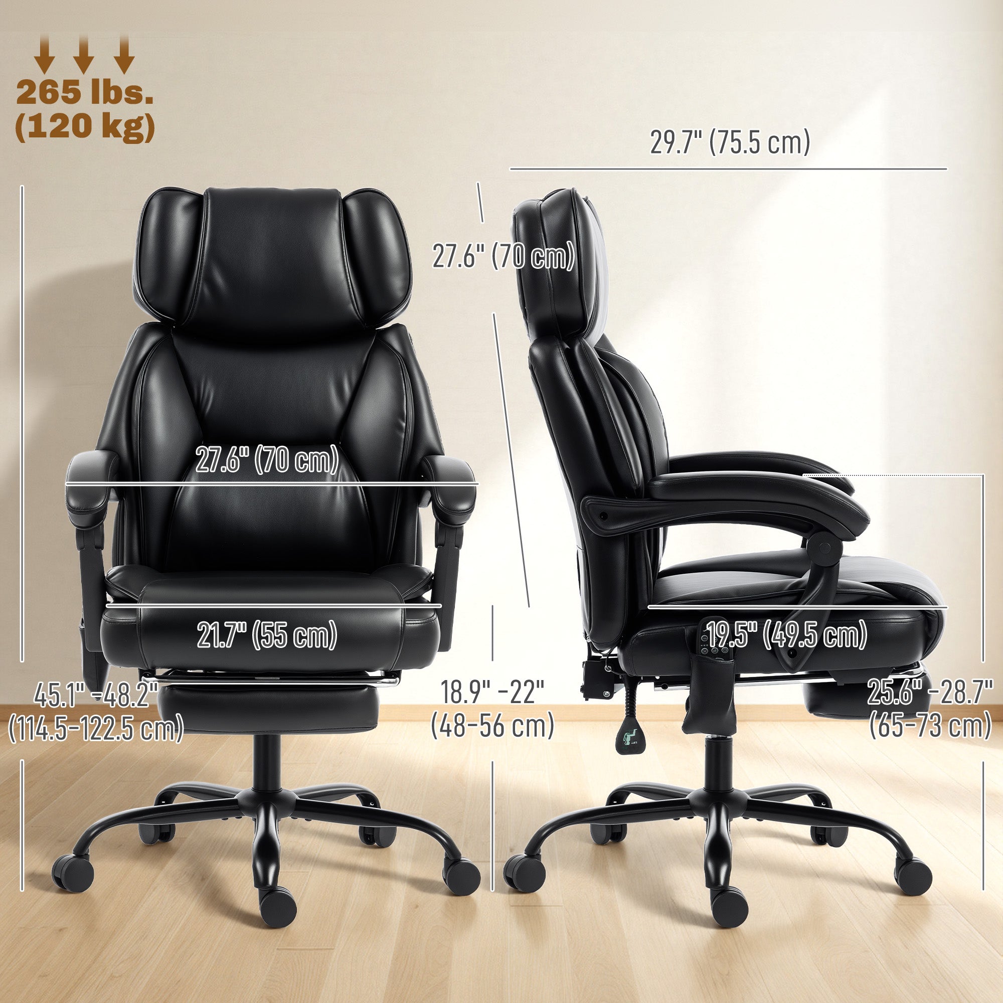 High Back Vibration Massage Office Chair, Heated Reclining PU Leather Computer Chair with Headrest, Footrest, Padded Armrests, Adjustable Height, Swivel Wheels, Remote, Black