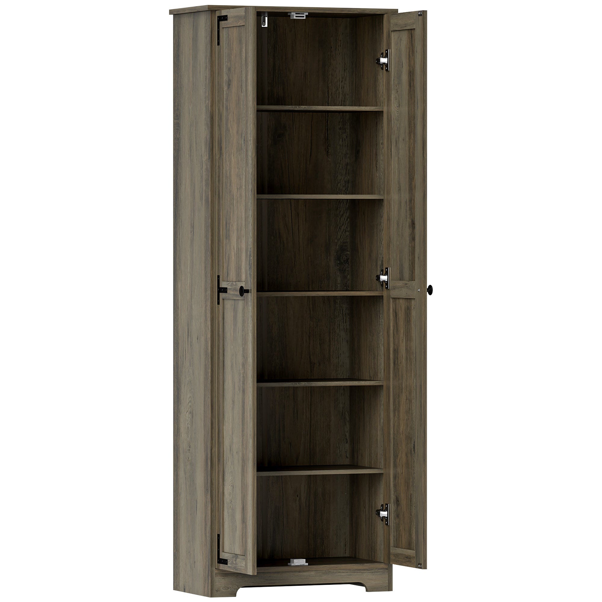 67" Farmhouse Pantry Cabinet, Freestanding Kitchen Pantry Storage Cabinet with Adjustable Shelves, Tall Storage Cupboard with Recessed Doors, Distressed Gray