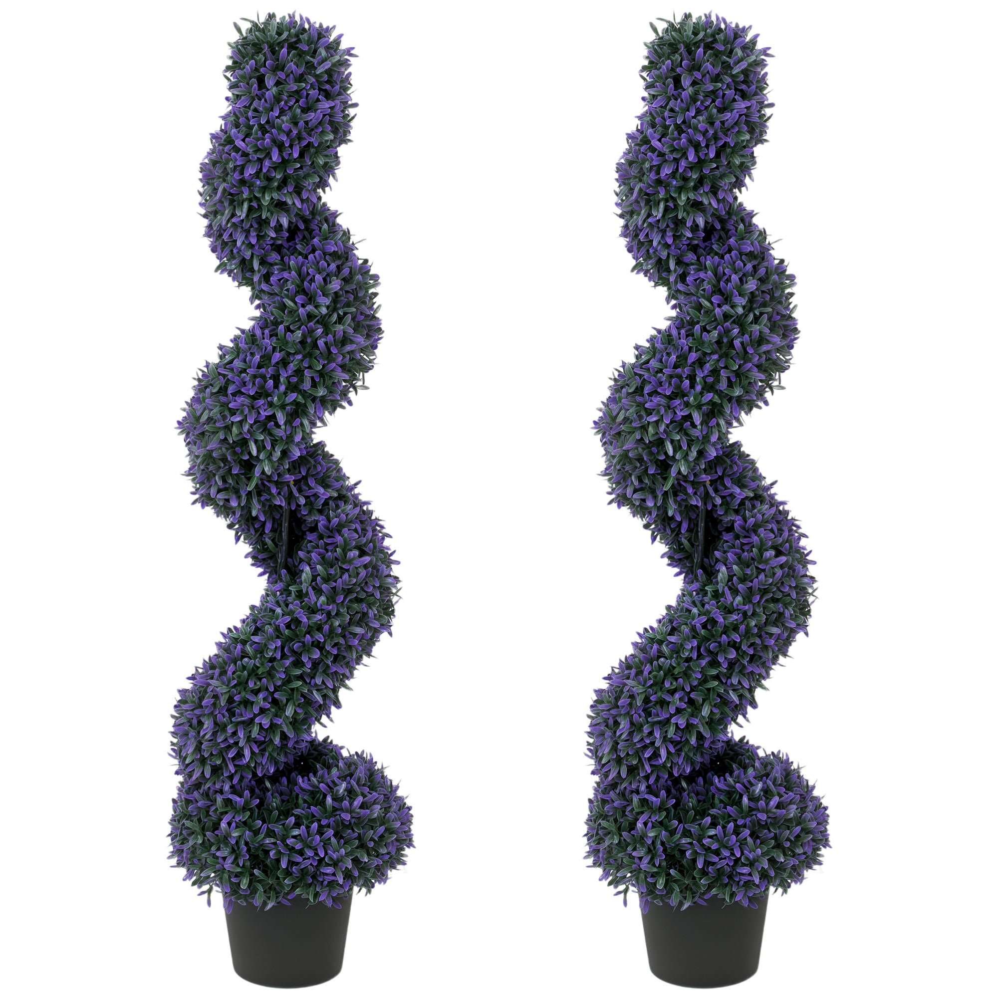 Set of 2 Decorative Artificial Plants, 120cm Artificial Boxwood Spiral Topiary Tree with 840 Leaves, UV Resistant, Indoor Outdoor Fake Plants in Pot for Home Office Living Room Decor, Purple