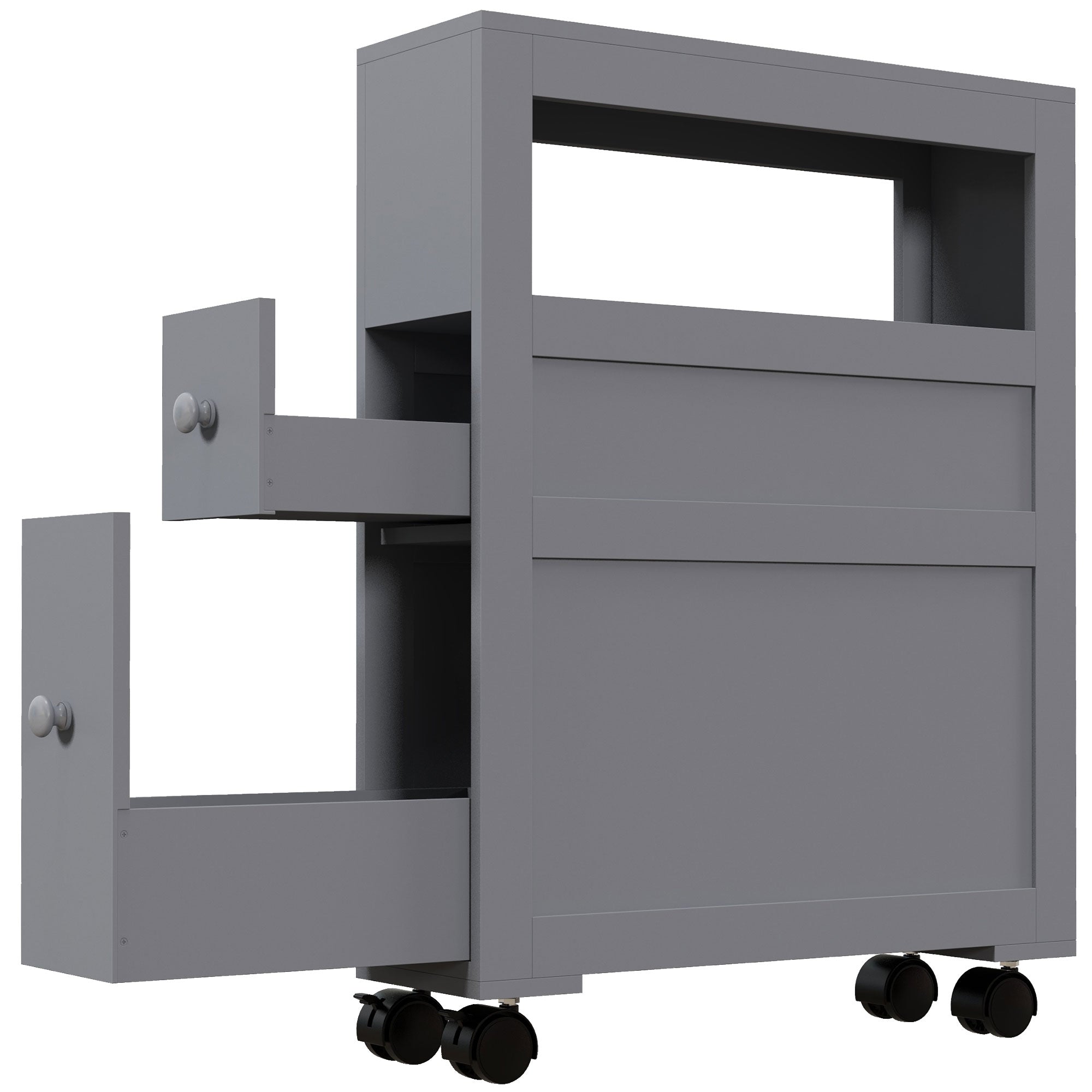 kleankin Space Saving Narrow Bathroom Storage Cabinet, Bath Toilet Paper Holder with Drawers and Rolling Wheels, Gray