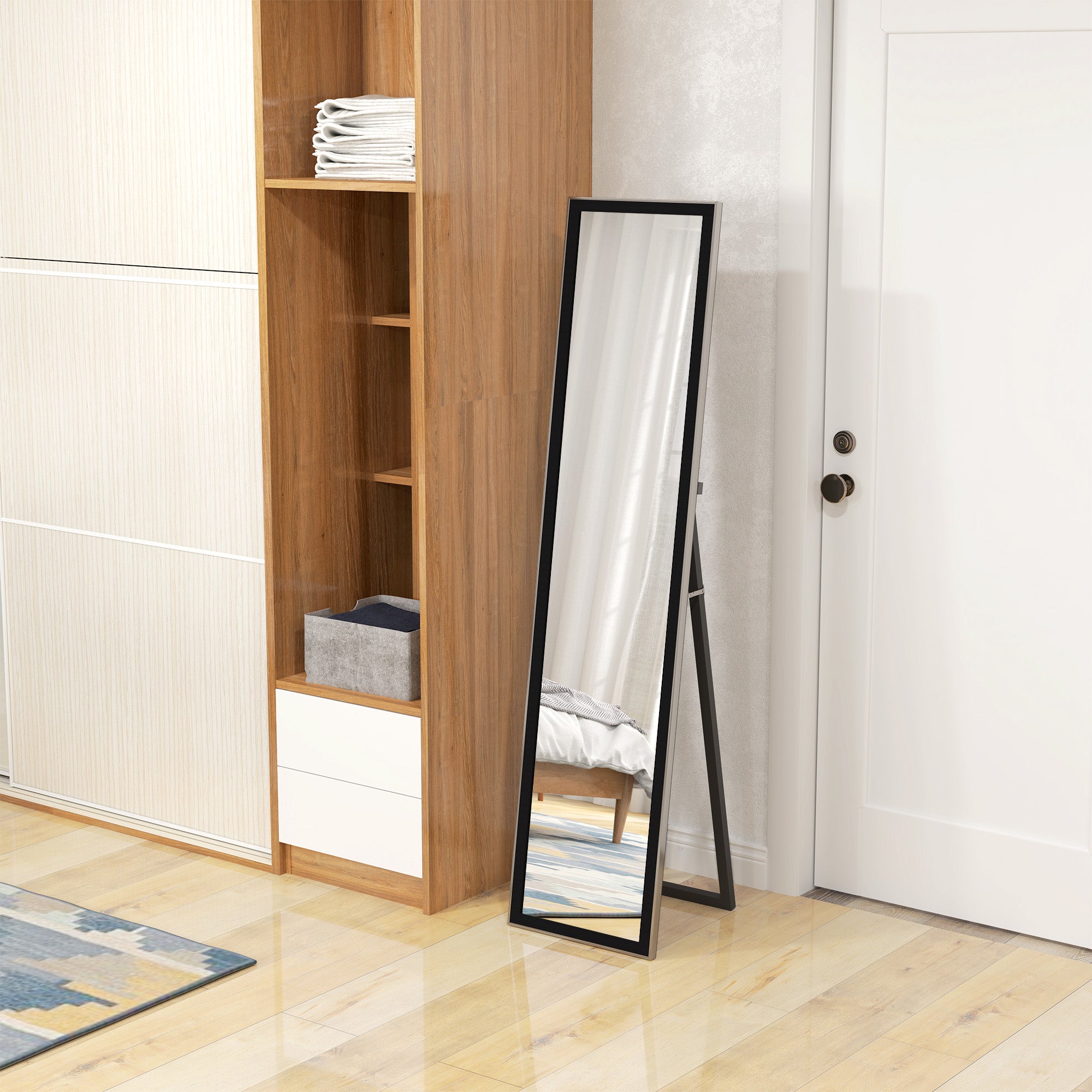 HOMCOM Full Length Mirror, 37 x 157cm Wall Mounted, Leaning, Free Standing Mirror, Framed Full Body Mirror for Living Room, Bedroom, Black