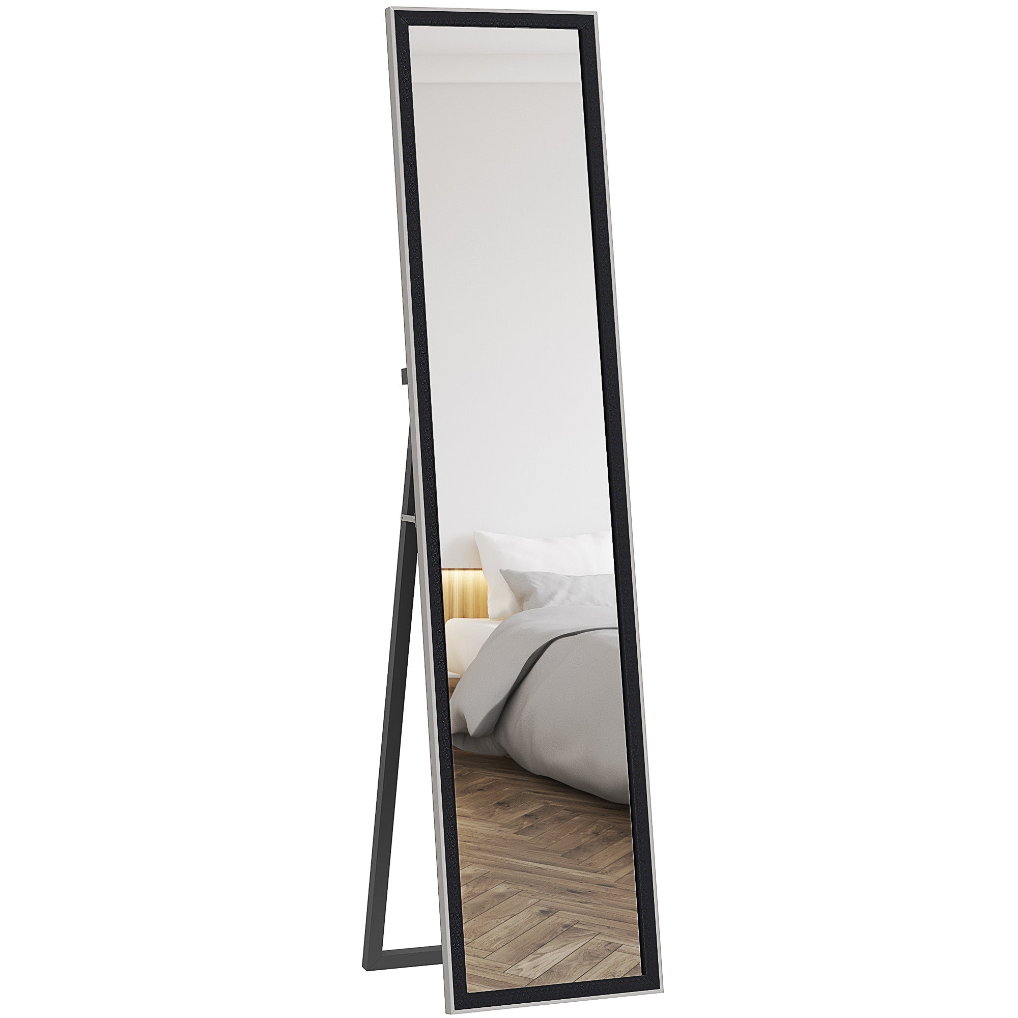 HOMCOM Full Length Mirror, 37 x 157cm Wall Mounted, Leaning, Free Standing Mirror, Framed Full Body Mirror for Living Room, Bedroom, Black