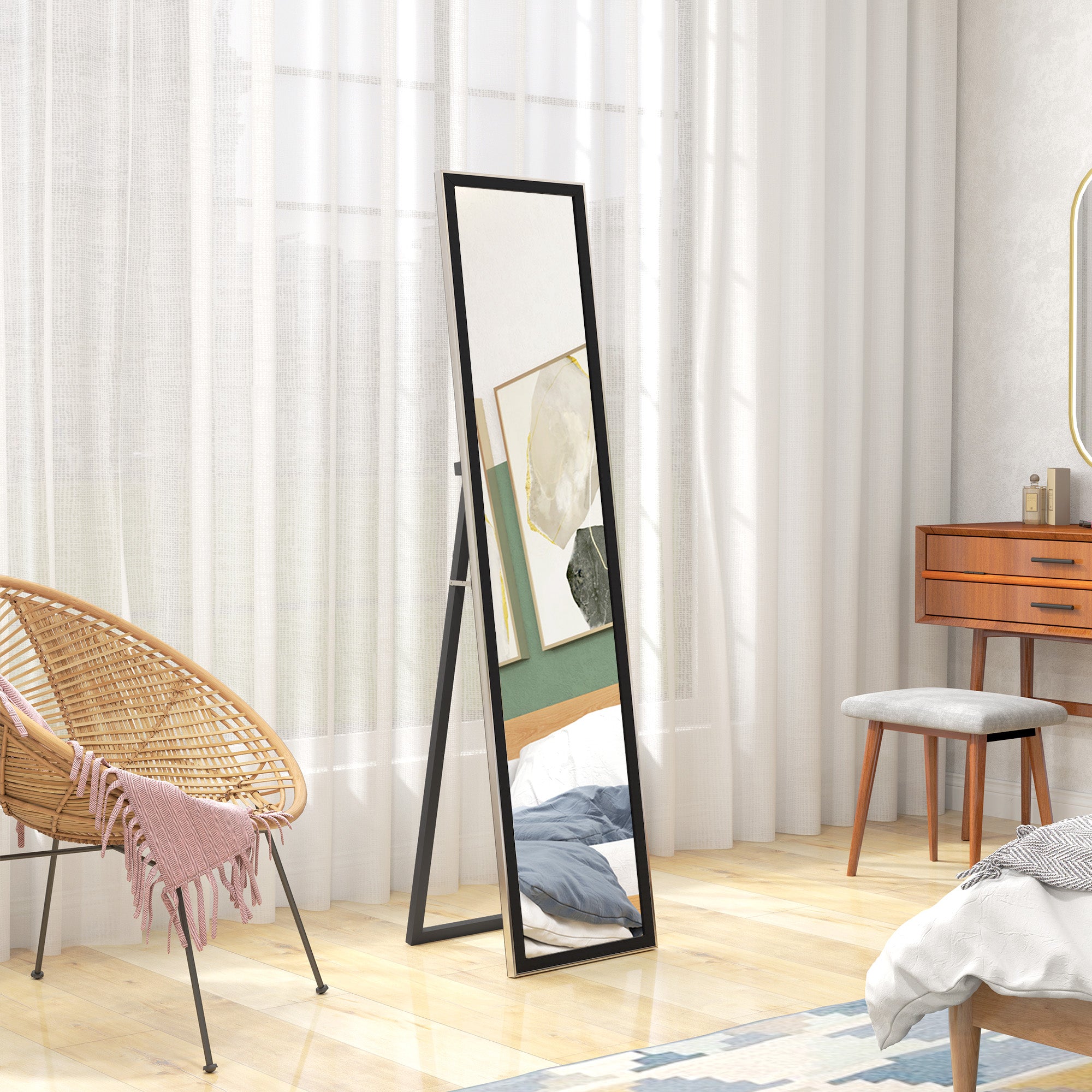 HOMCOM Full Length Mirror, 37 x 157cm Wall Mounted, Leaning, Free Standing Mirror, Framed Full Body Mirror for Living Room, Bedroom, Black