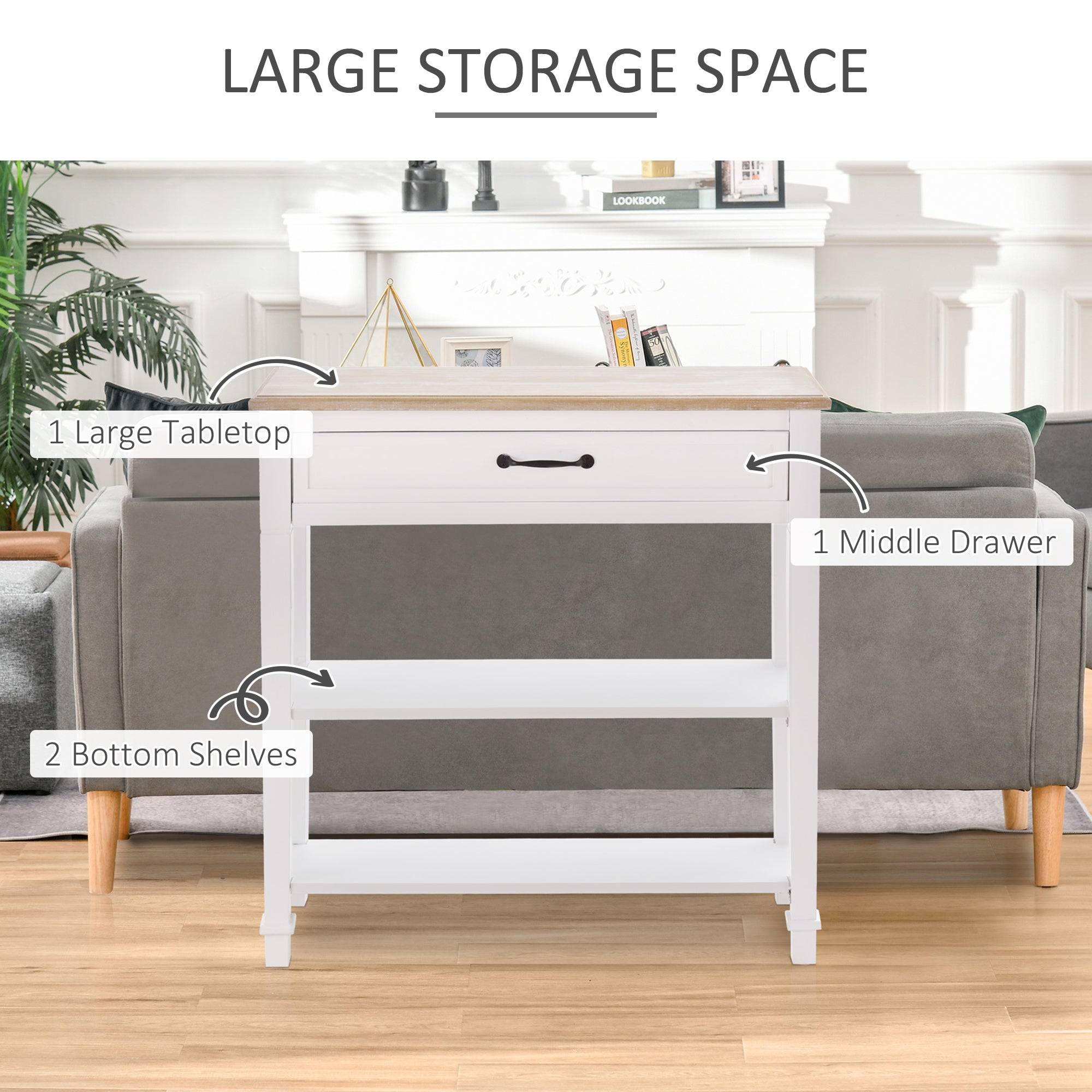 HOMCOM Console Table, Modern Entryway Table with Drawer and 2 Shelves, Sofa Table for Living Room, Hallway, White