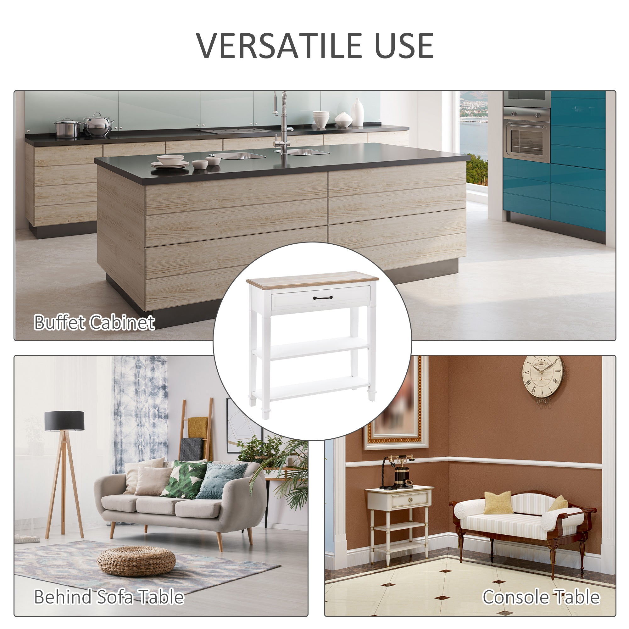 HOMCOM Console Table, Modern Entryway Table with Drawer and 2 Shelves, Sofa Table for Living Room, Hallway, White