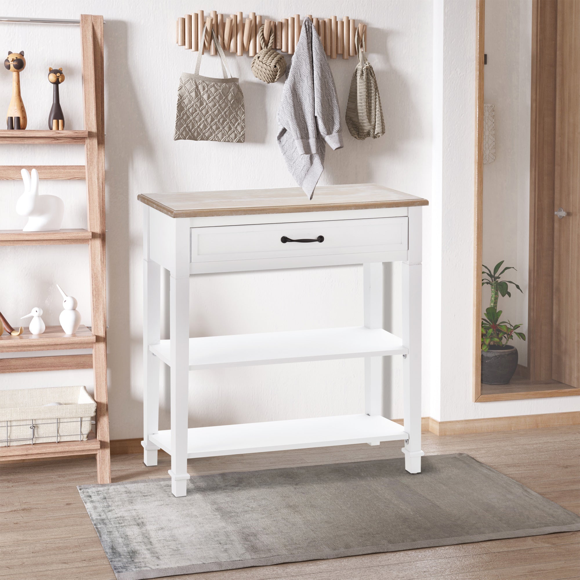 HOMCOM Console Table, Modern Entryway Table with Drawer and 2 Shelves, Sofa Table for Living Room, Hallway, White