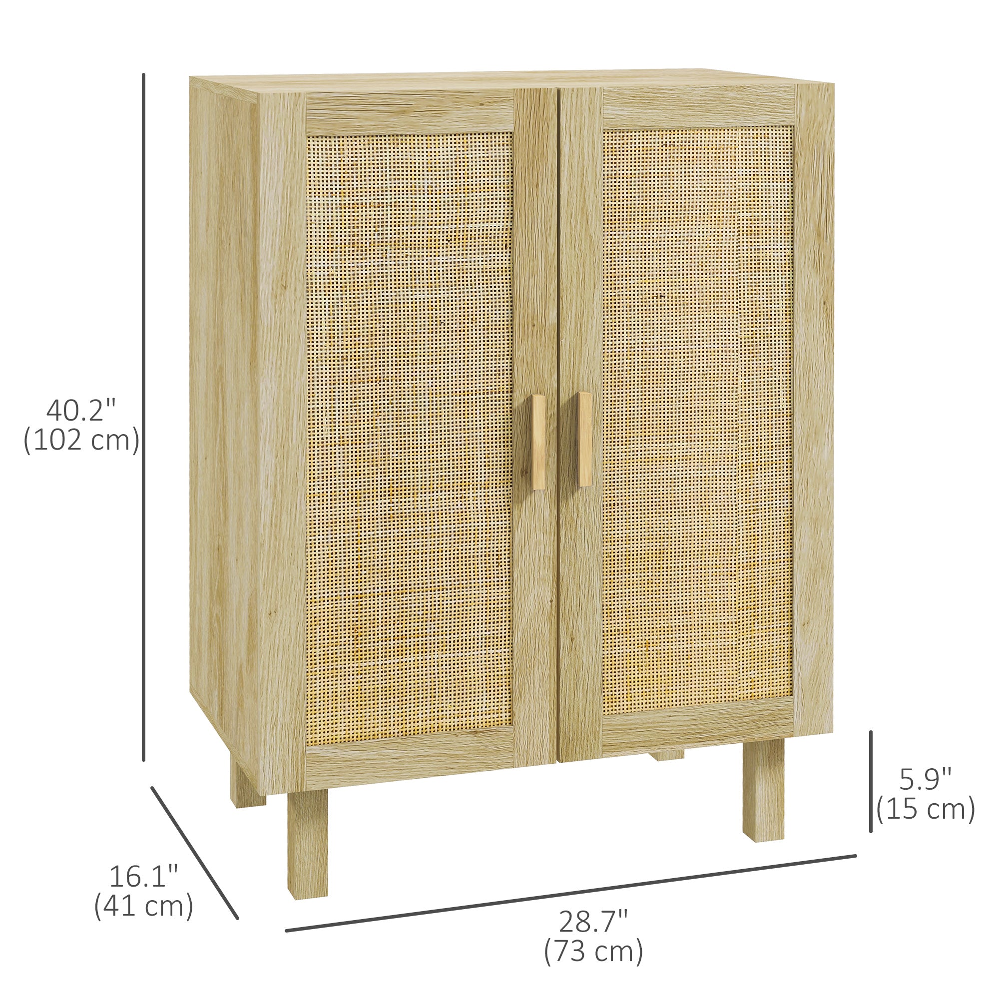Boho Sideboard, Buffet Cabinet with Storage, 29" Coffee Bar Cabinet with Rattan Doors and Adjustable Shelves, Natural Wood