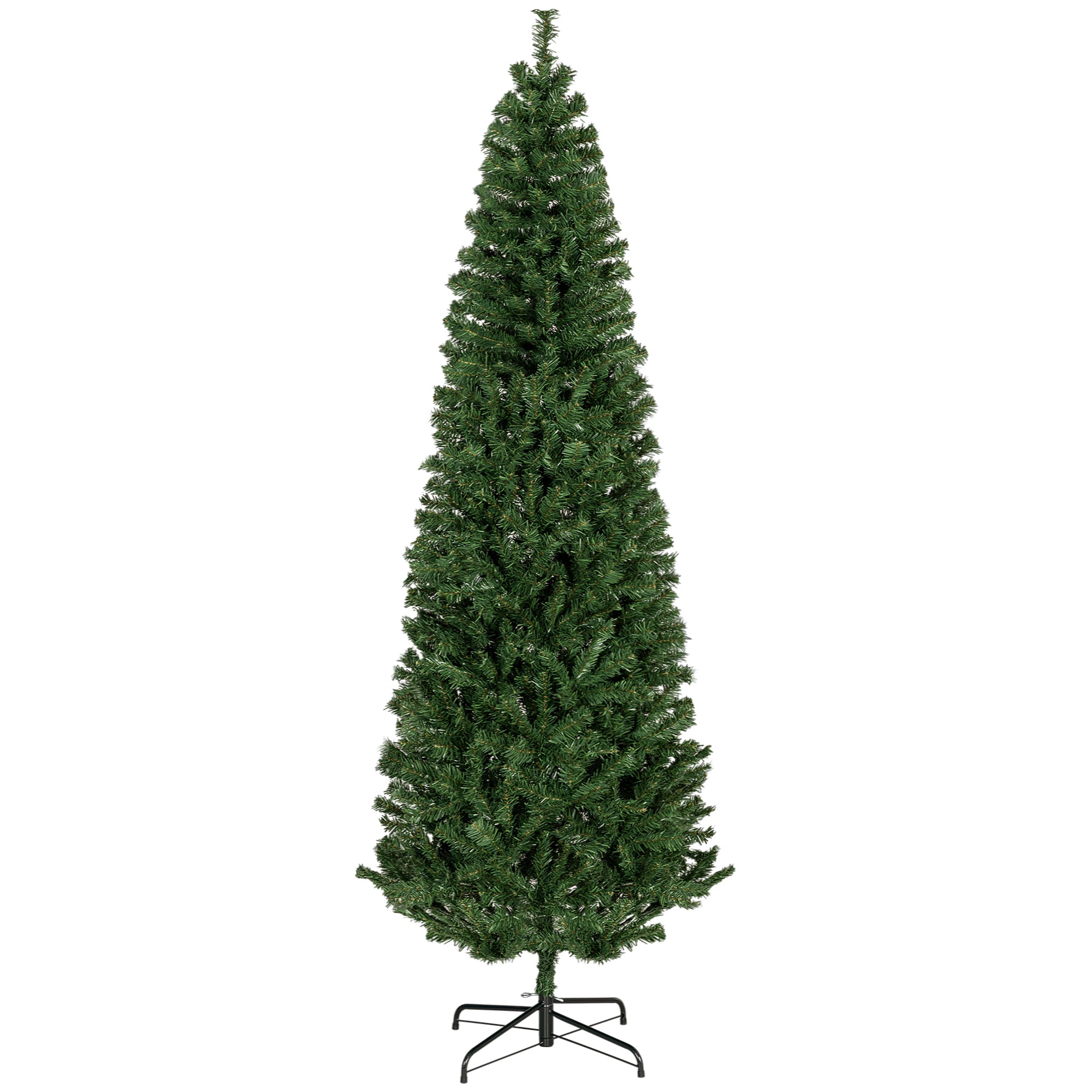 8 FT Slim Christmas Tree with Lights Pencil Xmas Tree w/ Stable Stand & 818 Tips Green