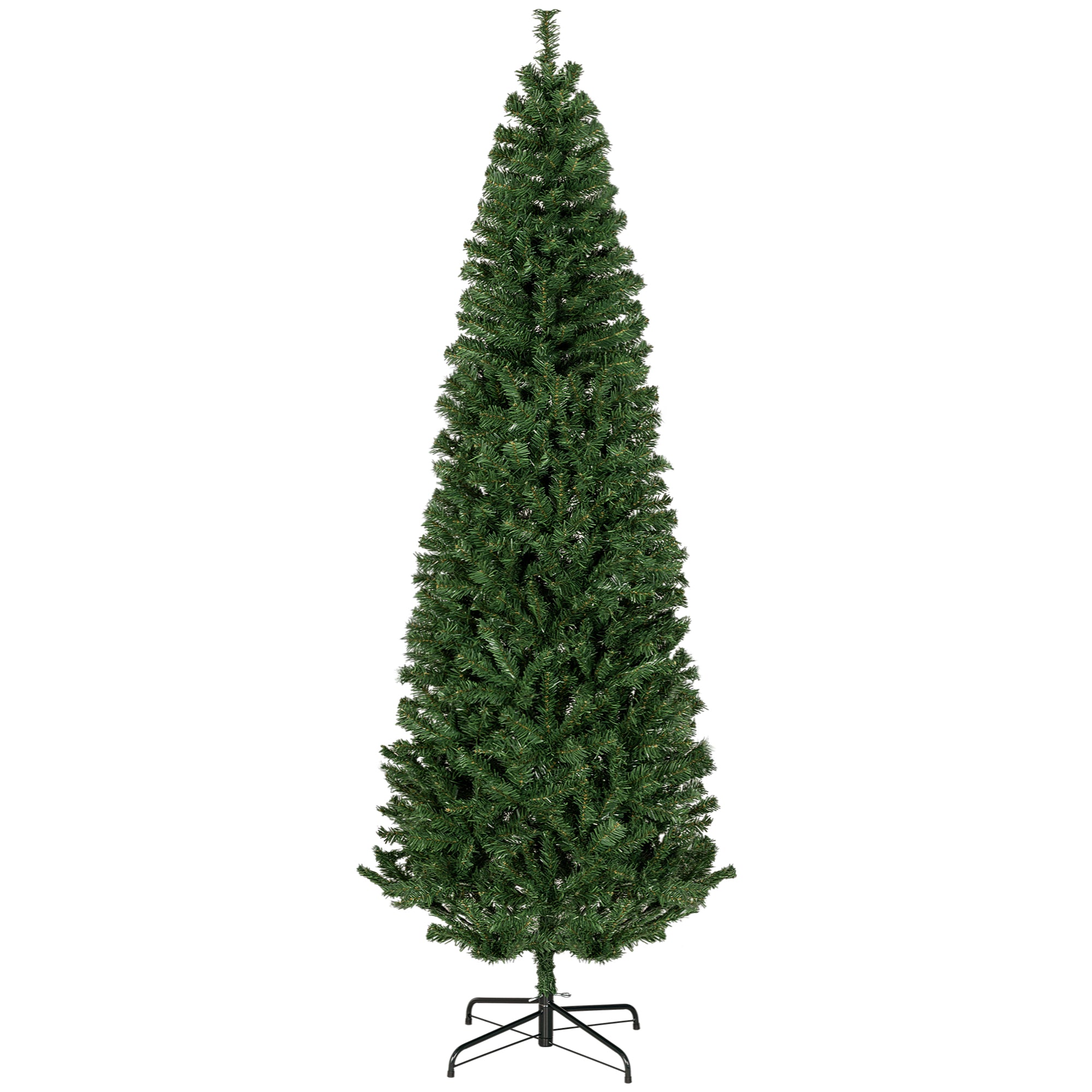 8 FT Slim Christmas Tree with Lights Pencil Xmas Tree w/ Stable Stand & 818 Tips Green