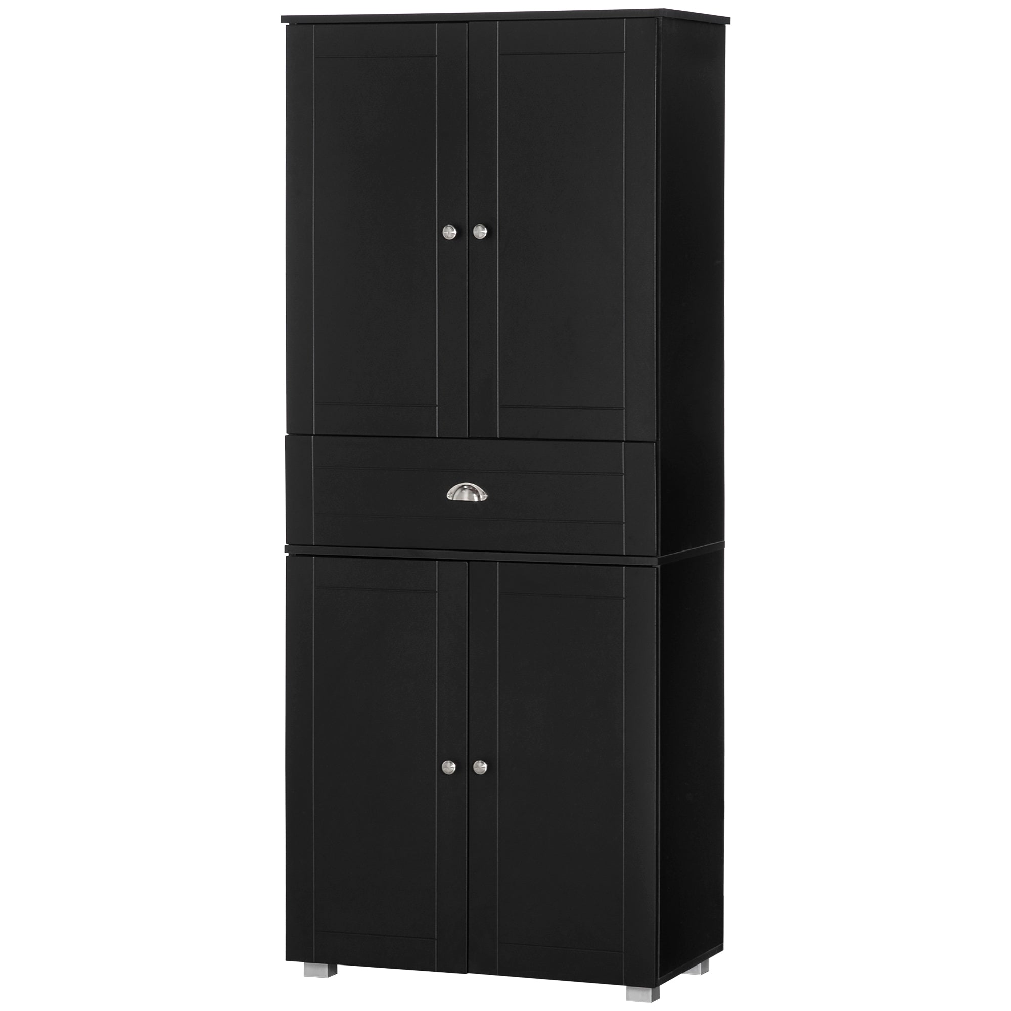 HOMCOM 72" Kitchen Pantry Cabinet, Modern Kitchen Pantry Storage Cabinet with 4 Doors and 3 Adjustable Shelves, Black