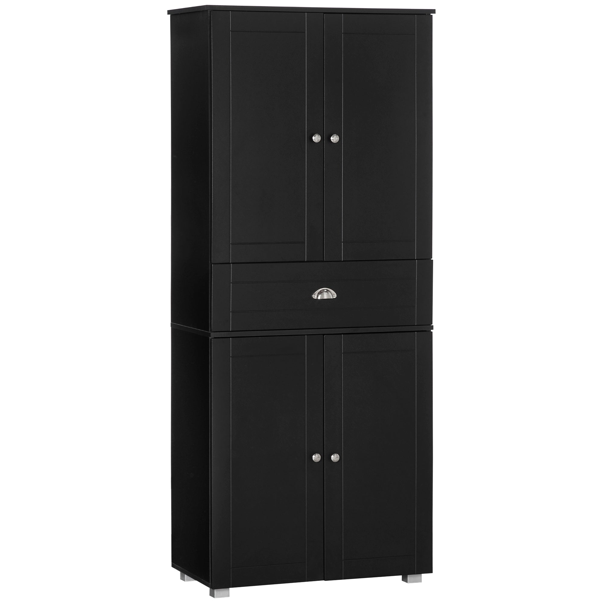 HOMCOM 72" Kitchen Pantry Cabinet, Modern Kitchen Pantry Storage Cabinet with 4 Doors and 3 Adjustable Shelves, Black