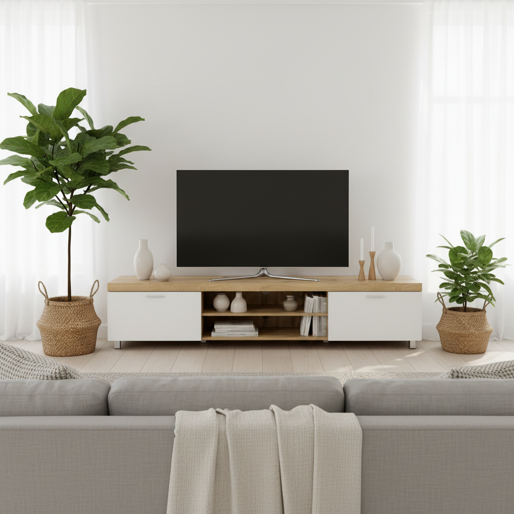 HOMCOM 200cm白色浅棕色电视柜北欧清新风格场景图