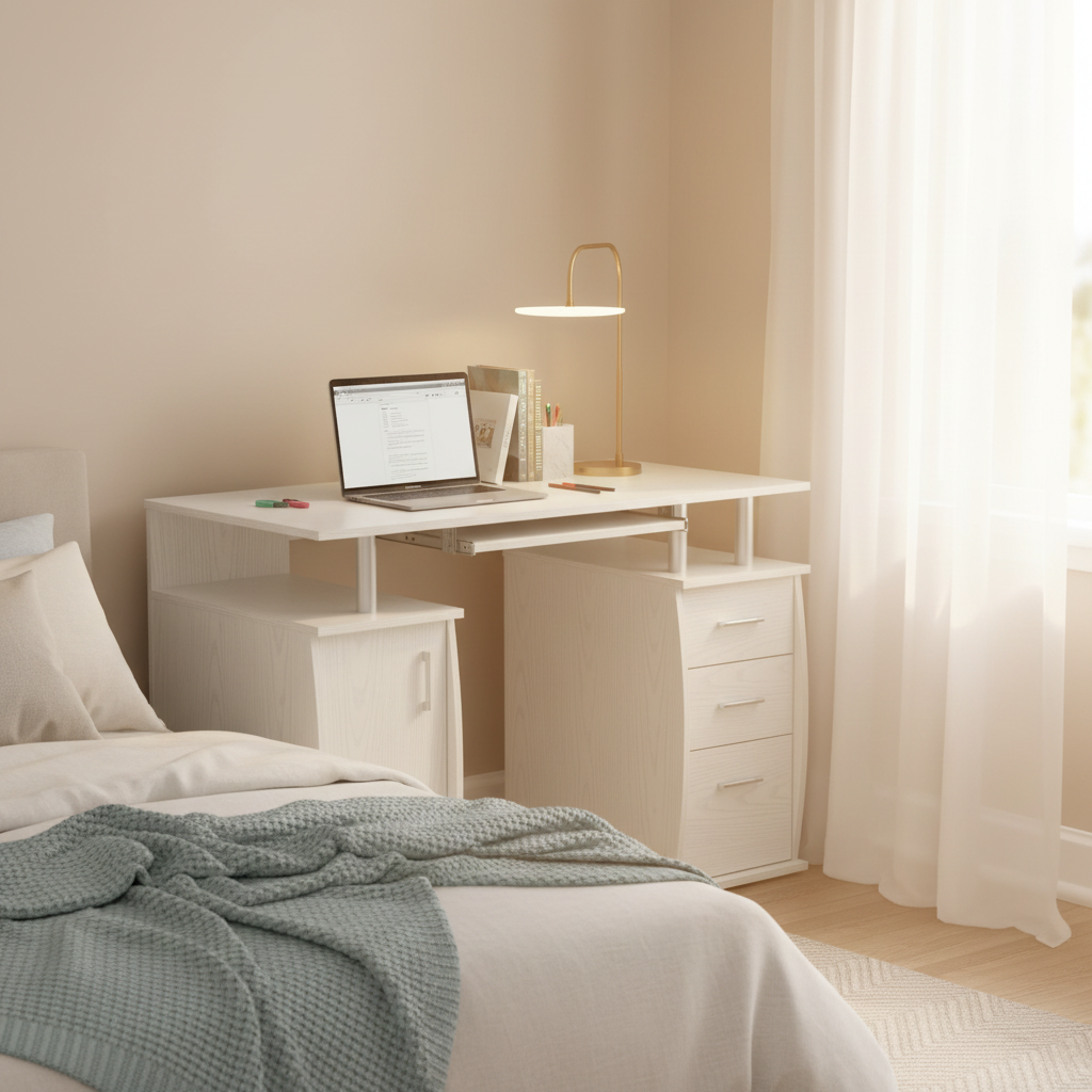 HOMCOM 47英寸白色办公桌温馨卧室角落场景图