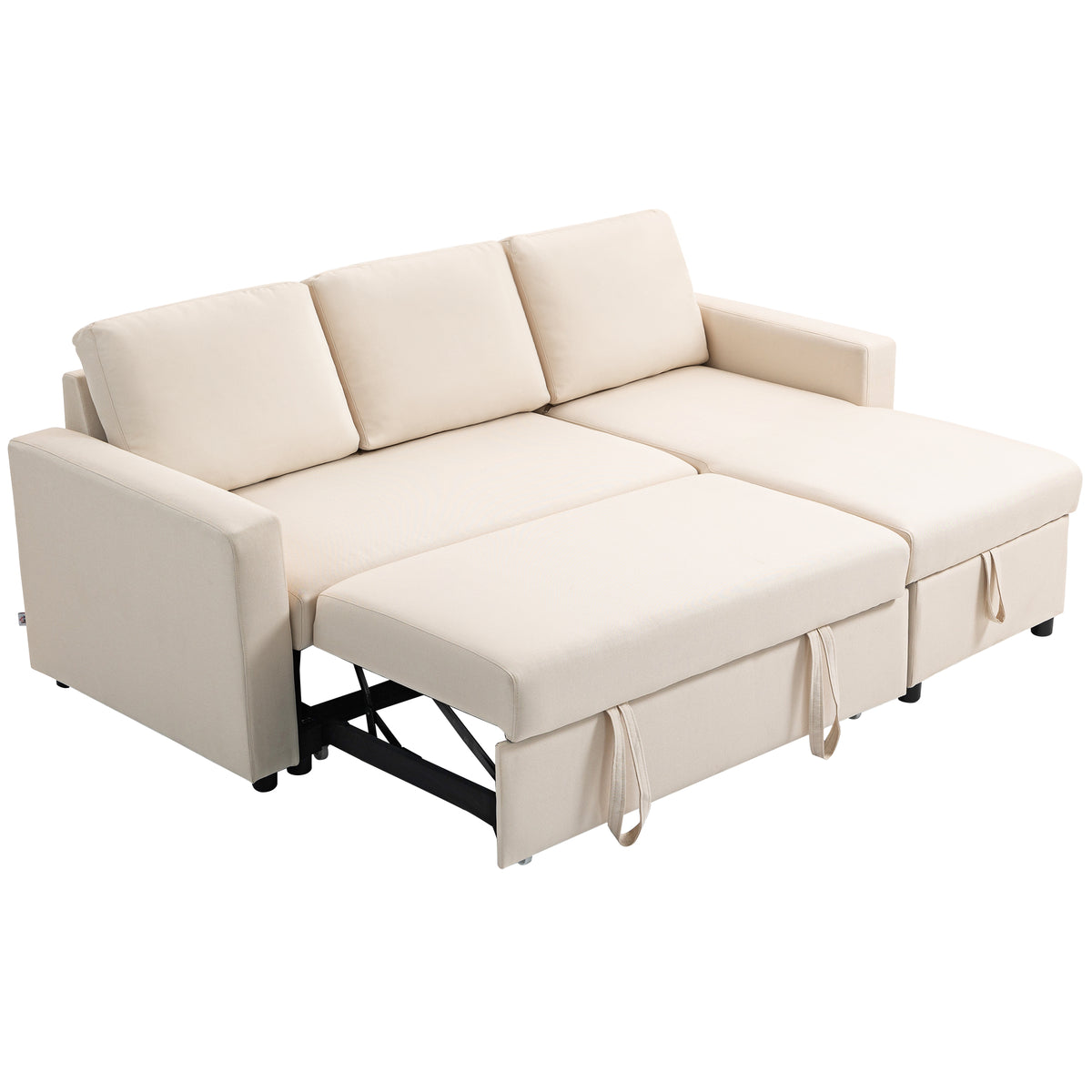 83" Sofa Bed, Convertible Pull Out Sleeper Sofa, Linen L Shaped Sectional Couch with Reversible Storage Chaise, Wide and Deep Seat for Living Room, Apartment, Cream White