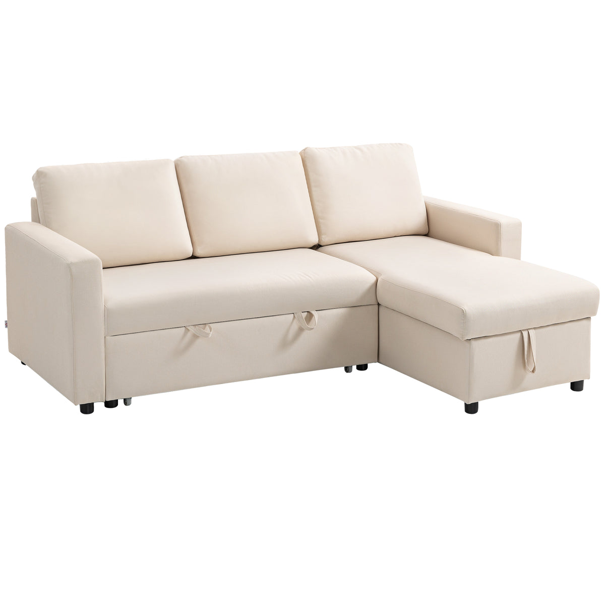 83" Sofa Bed, Convertible Pull Out Sleeper Sofa, Linen L Shaped Sectional Couch with Reversible Storage Chaise, Wide and Deep Seat for Living Room, Apartment, Cream White