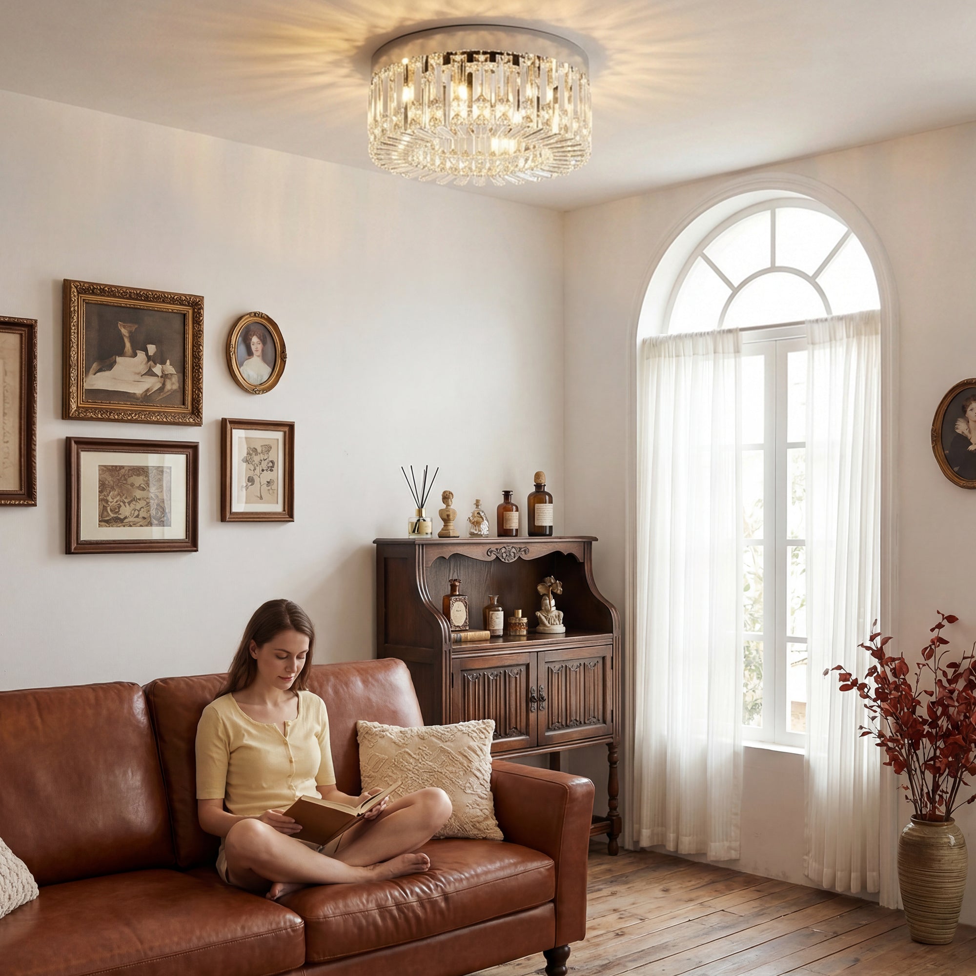 Crystal Chandeliers Ceiling Light with 160 Crystal Pendants, Modern 6-Light Flush Mount Ceiling Light for Living Room, Bedroom, Dining Room, Hall, Silver Tone