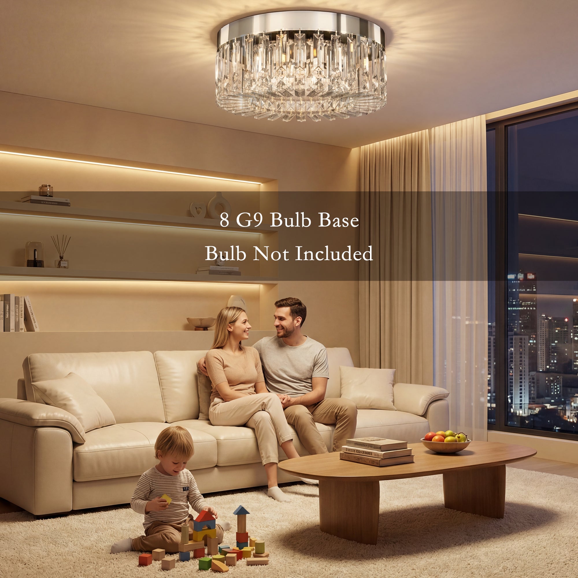 Crystal Chandeliers Ceiling Light with 160 Crystal Pendants, Modern 6-Light Flush Mount Ceiling Light for Living Room, Bedroom, Dining Room, Hall, Silver Tone