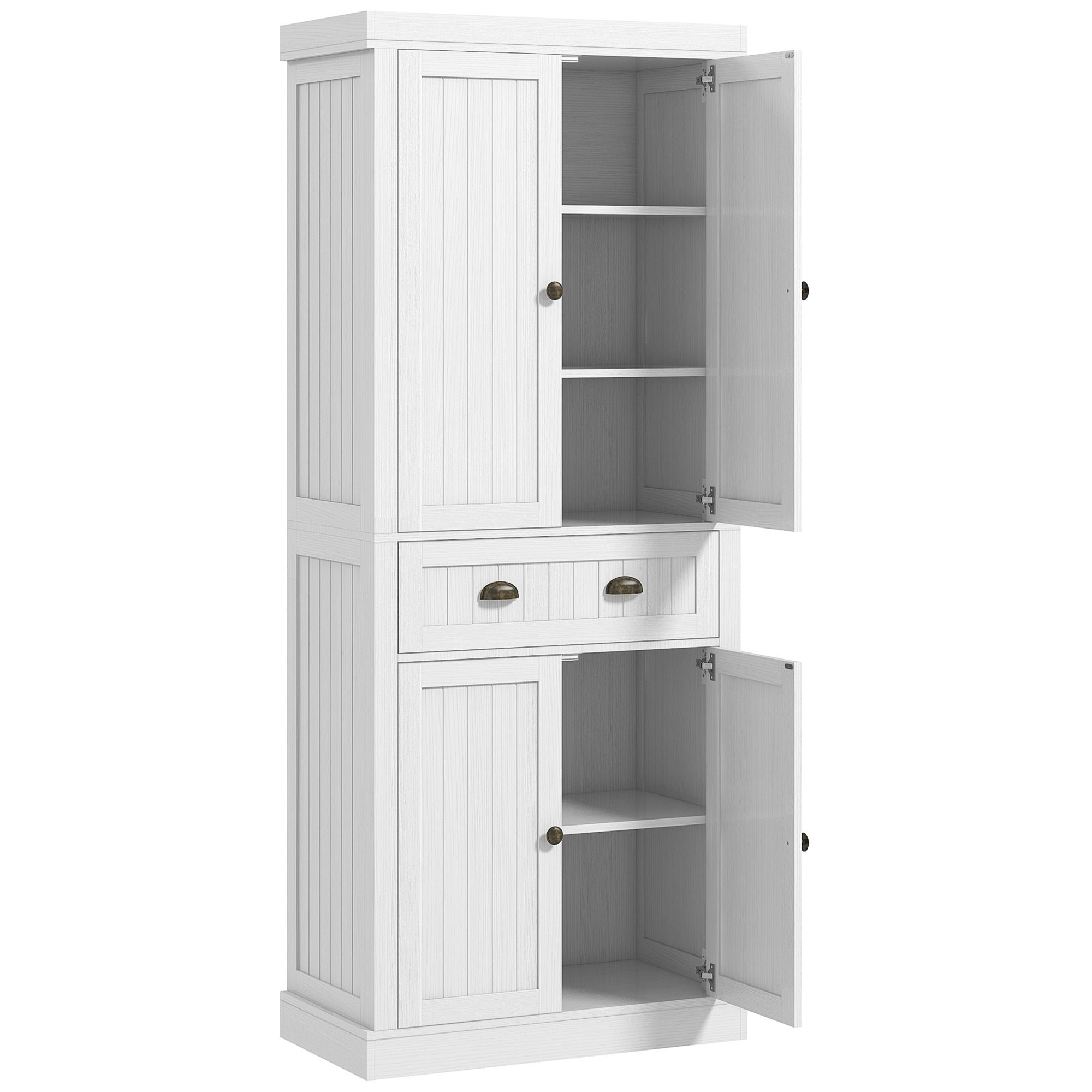 72" Kitchen Cabinet Pantry Cabinet with 4 Doors 2 Adjustable Shelves White