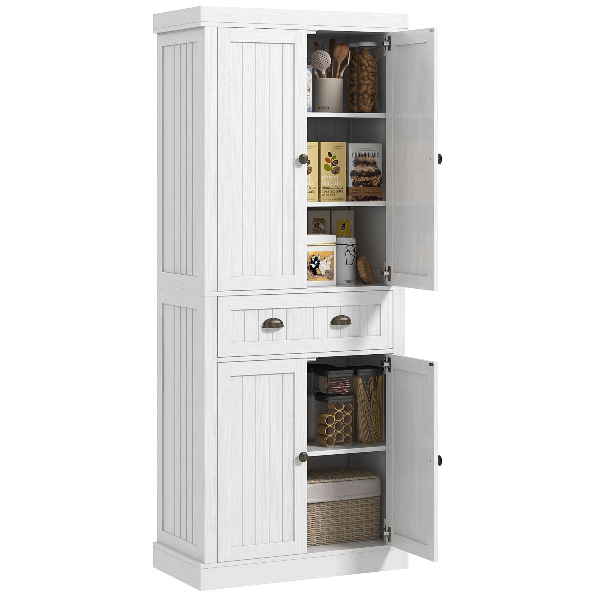 72" Kitchen Cabinet Pantry Cabinet with 4 Doors 2 Adjustable Shelves White