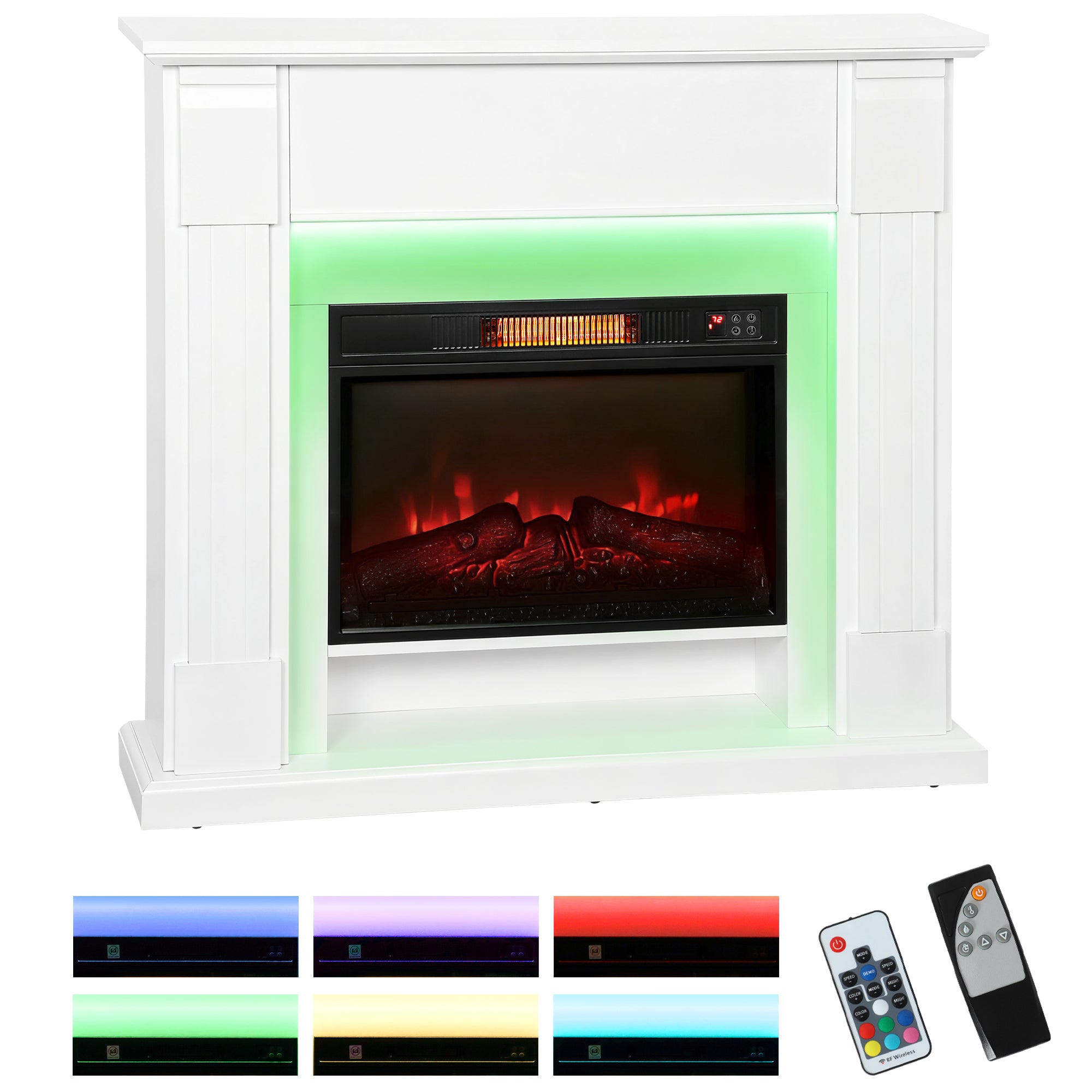 41 Inch Electric Fireplace with Mantel, 1400W Inset Fireplace Heater w/ Remote Control & Adjustable 3D Flame Effect, Indoor Fireplace Mantel for Living Room, Bedroom, White