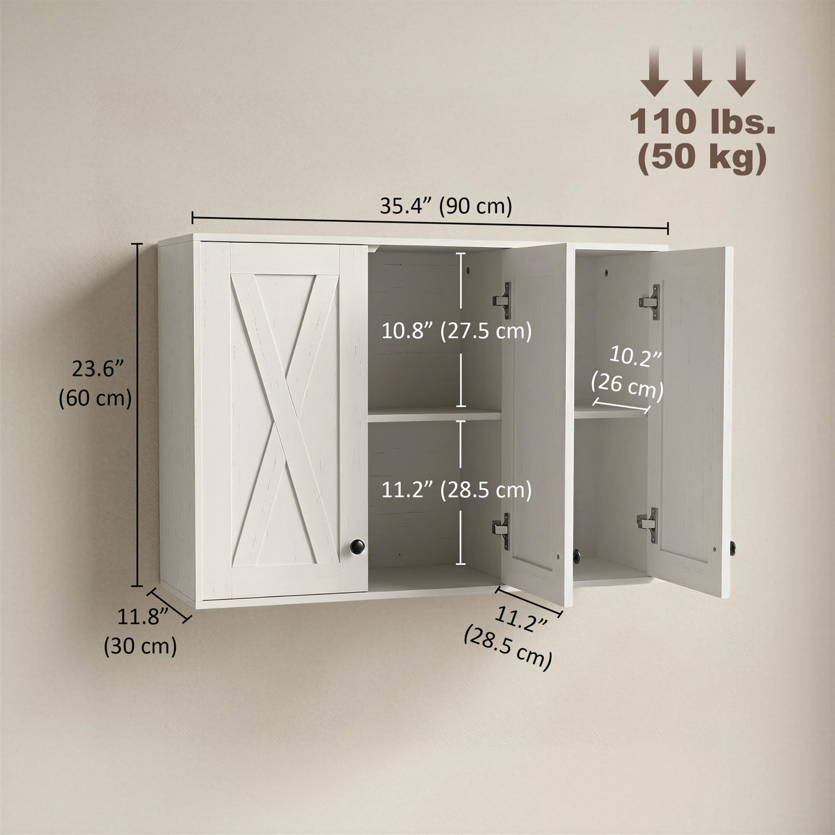 Bathroom Wall Cabinet, Modern Medicine Cabinet Wall Mounted, Over The Toilet Space Saver with 3 Doors Storage and Adjustable Shelves for Toilet Bathroom Restroom, White
