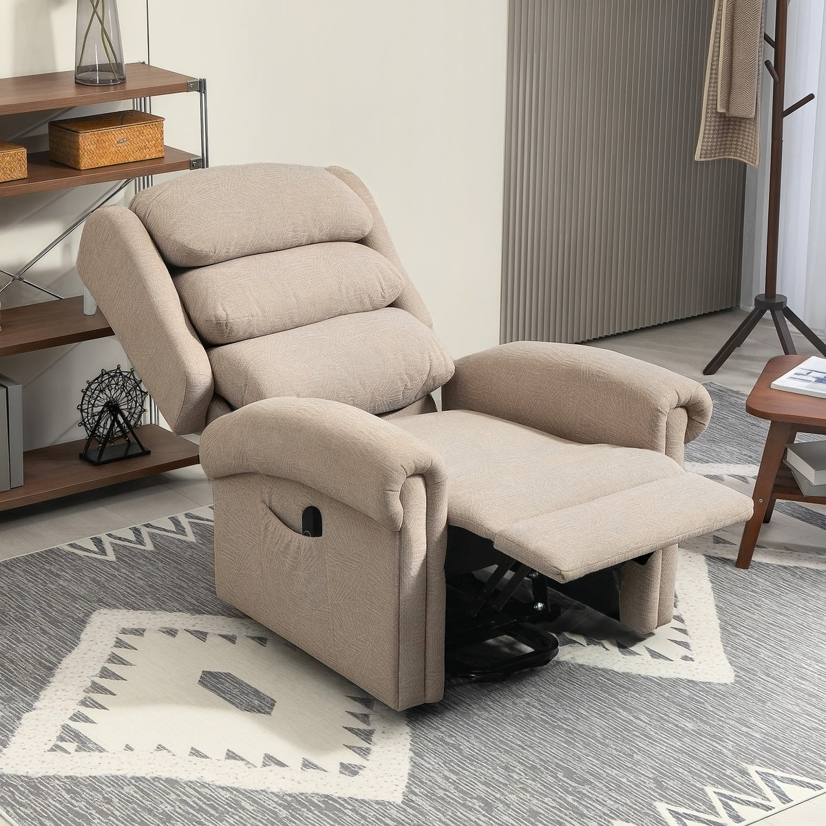 Riser Recliner Chair for Elderly, Velvet Electric Power Lift Chair with Layered Padded Backrest, Spring Cushion, Wide Seat, USB Port, Remote, Side Pockets, Lift Armchair for Living Room, Khaki