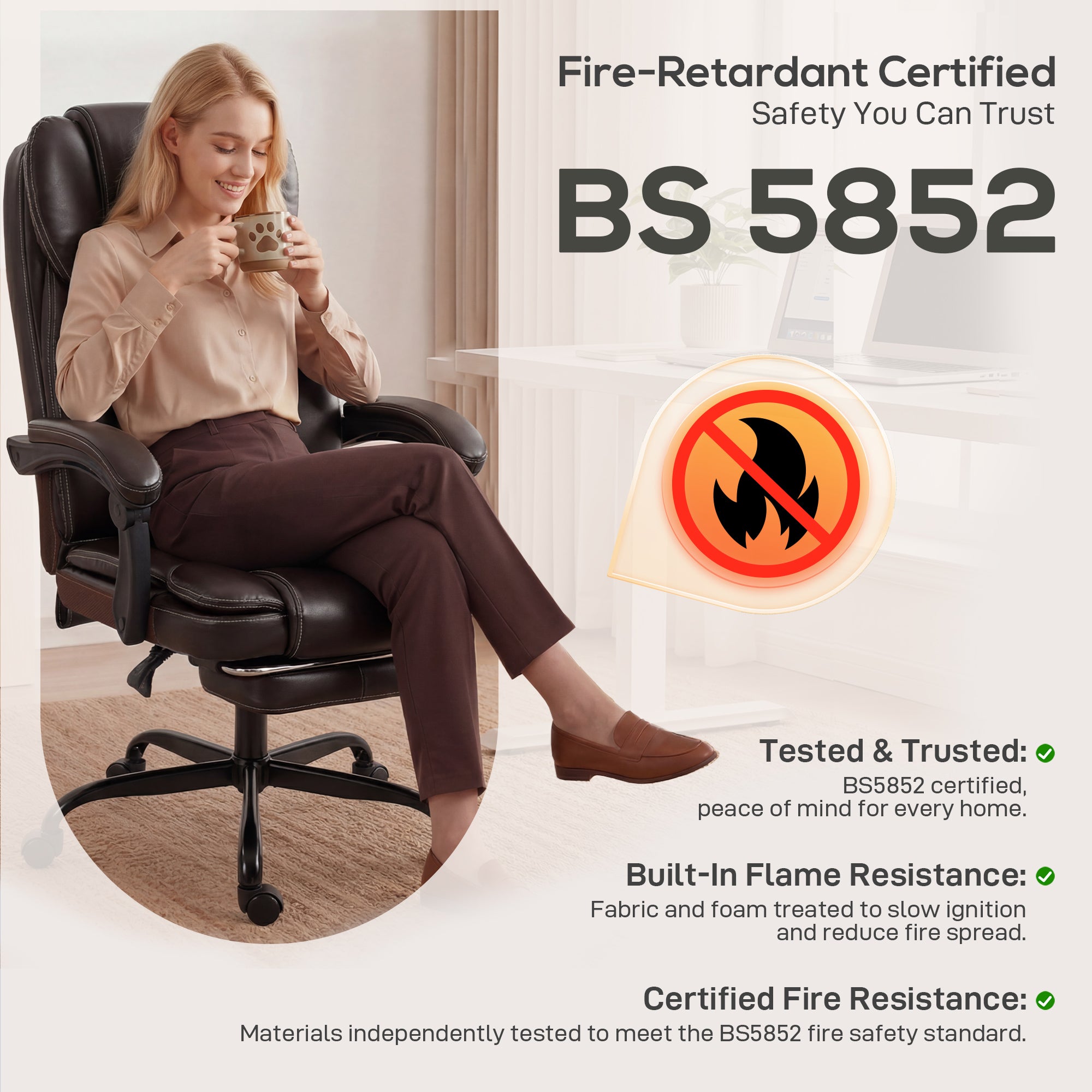High-Back Executive Home Office Chair, PU Leather Computer Desk Chair with 360 Degree Swivel, Reclining Function, Retractable Footrest and Adjustable Height, Brown