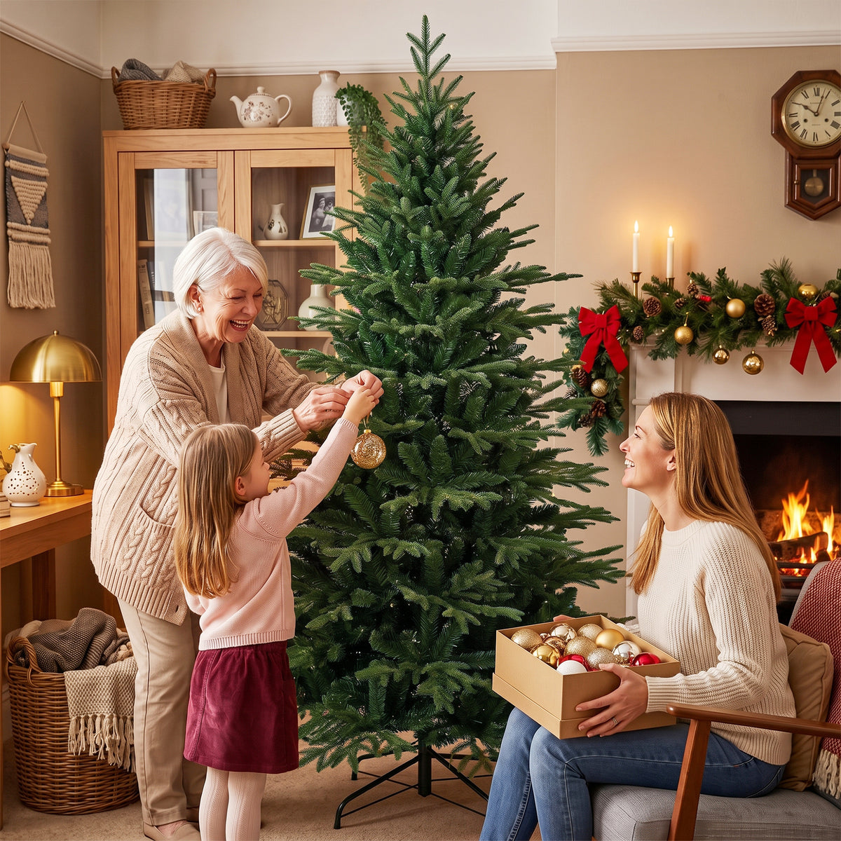 6ft Artificial Christmas Tree, Full Hinged Xmas Tree with 2081 PE & PVC Tips, Foldable Metal Base for Home Office Holiday Decoration, Green