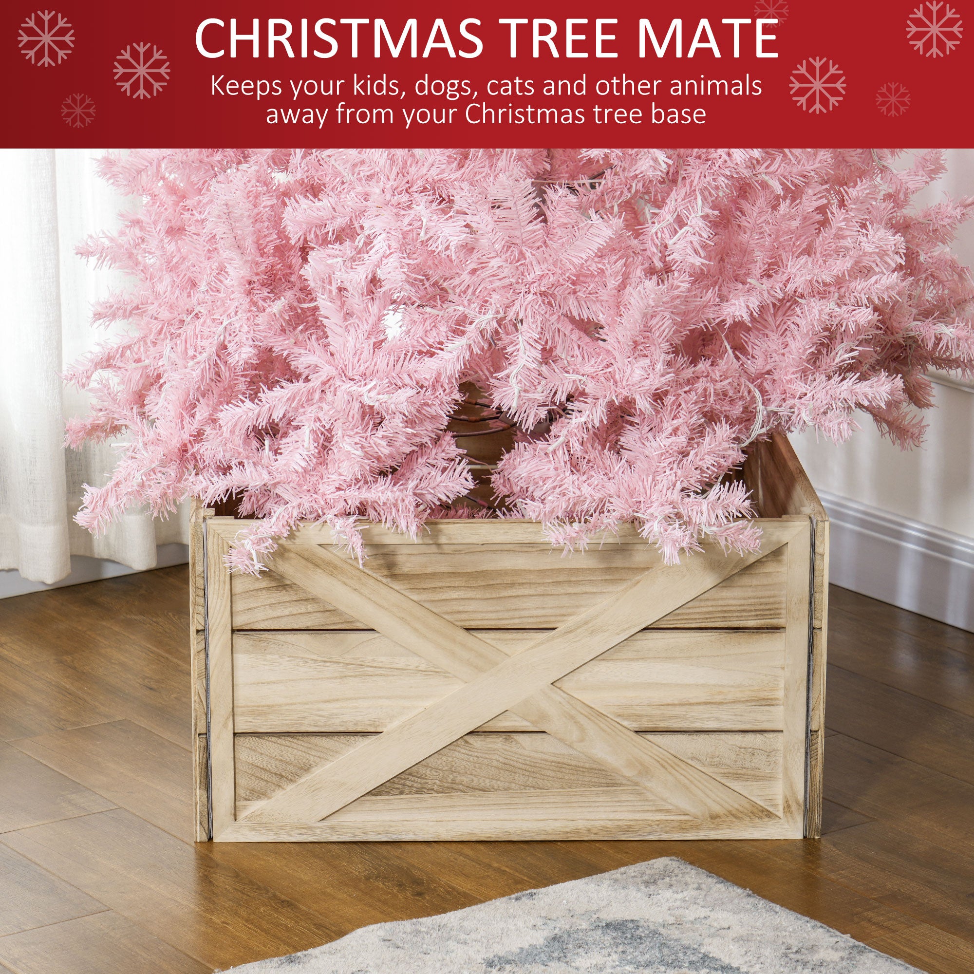 28" Farmhouse Christmas Tree Base Cover Wooden Christmas Tree Collar Box Home Decoration, Light Distressed Wood Finish