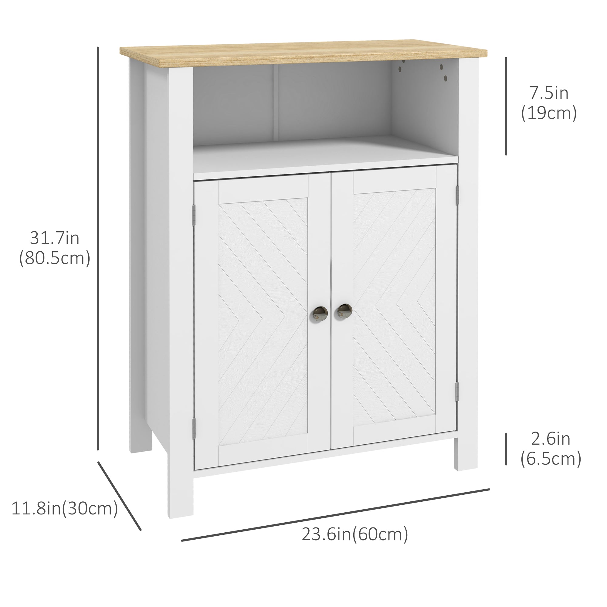 kleankin Bathroom Floor Storage Cabinet, Freestanding Bathroom Cabinet with Flat Doors, Open Shelf and Adjustable Shelf, White