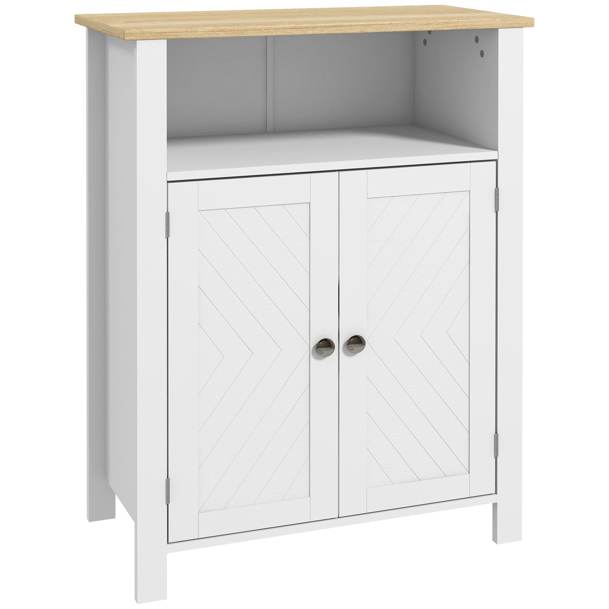 kleankin Bathroom Floor Storage Cabinet, Freestanding Bathroom Cabinet with Flat Doors, Open Shelf and Adjustable Shelf, White