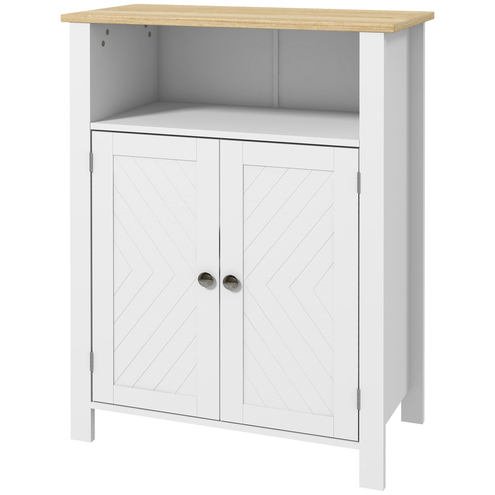 kleankin Bathroom Floor Storage Cabinet, Freestanding Bathroom Cabinet with Flat Doors, Open Shelf and Adjustable Shelf, White