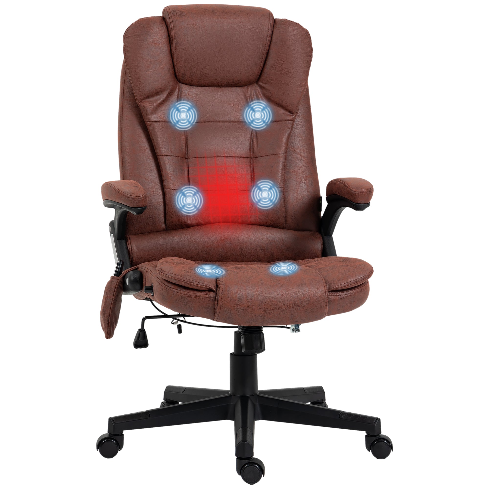 6 Point Vibrating Massage Office Chair with Heat, Microfiber High Back Executive Office Chair with Reclining Backrest, Padded Armrests and Remote, Red