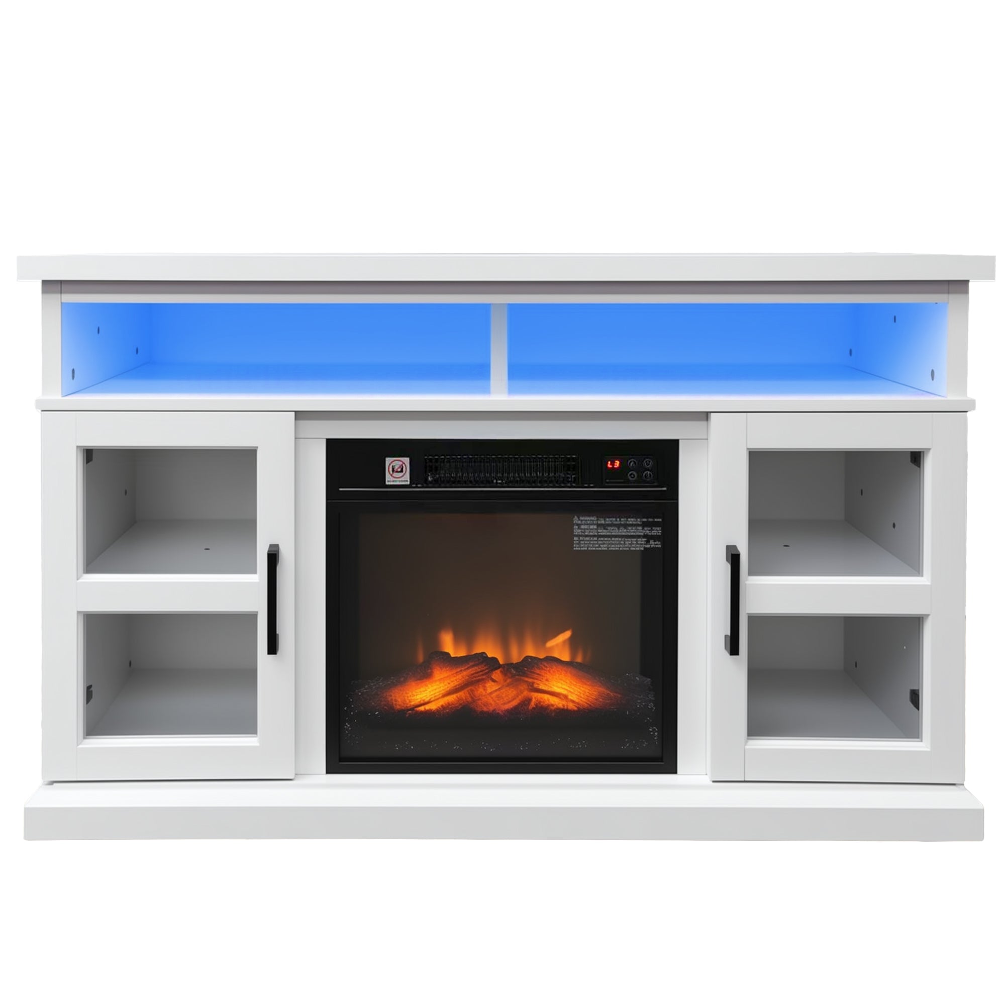 48" Fireplace TV Stand for TVs Up to 55 Inches, 4777BTU Media Entertainment Center with Fireplace, 3D Flame Effect, TV Console with Adjustable Shelves for Living Room, White