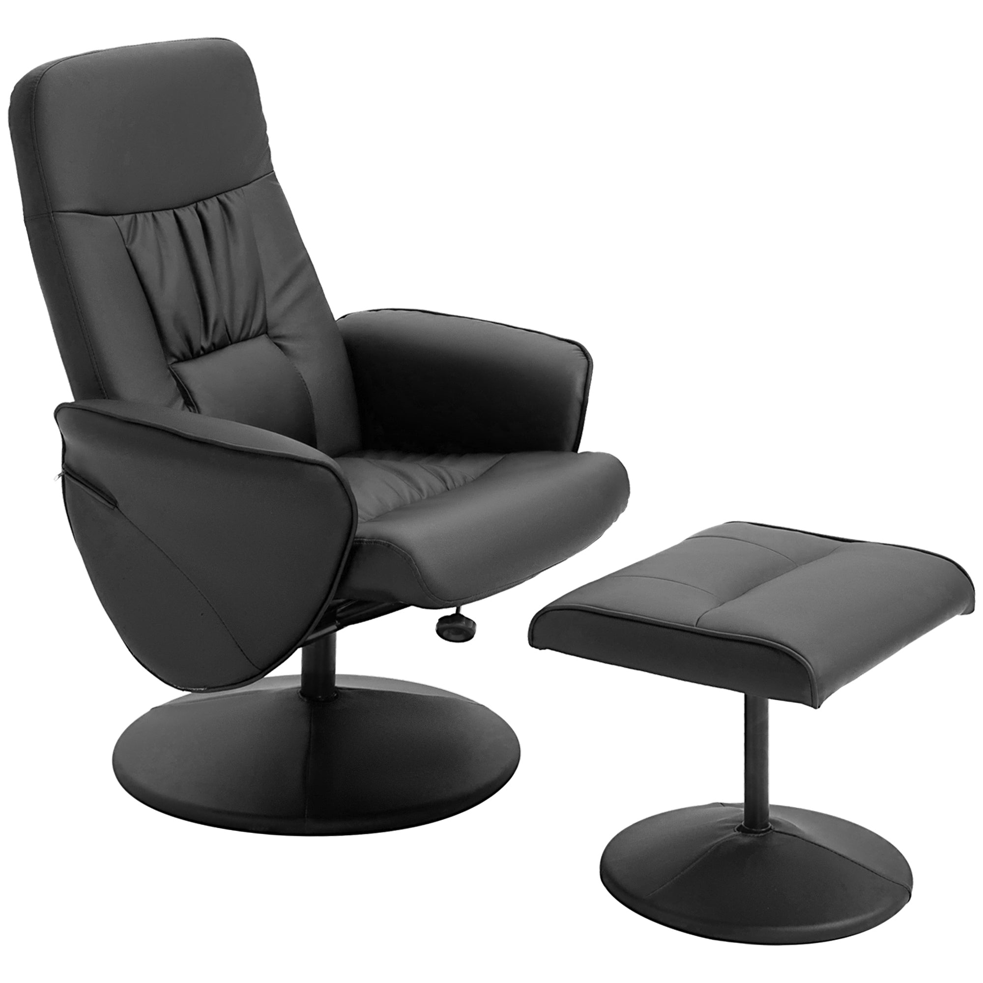 HOMCOM Swivel Recliner Chair with Footstool, PU Leather Armchair and Ottoman with High Back and Round Base for Living Room, Black