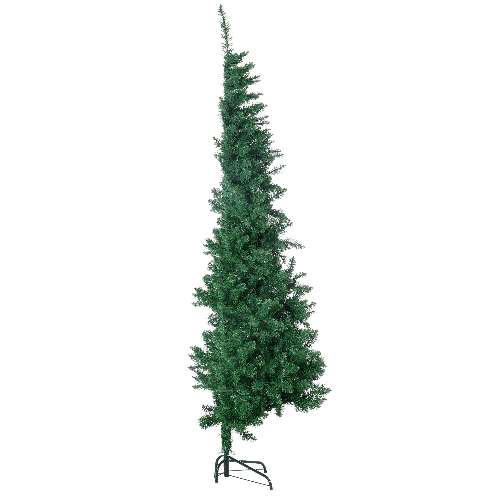 7' Artificial Half Christmas Trees with Auto Open, Steel Base, for Indoor Xmas Decor