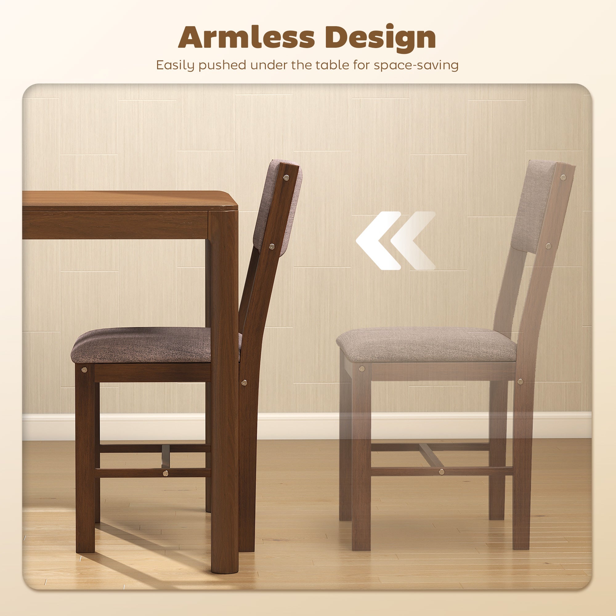 Modern Dining Chairs Set of 4, Linen Fabric Upholstered Kitchen Chairs with Rubberwood Legs for Dining Room, Living Room, Brown and Light Brown