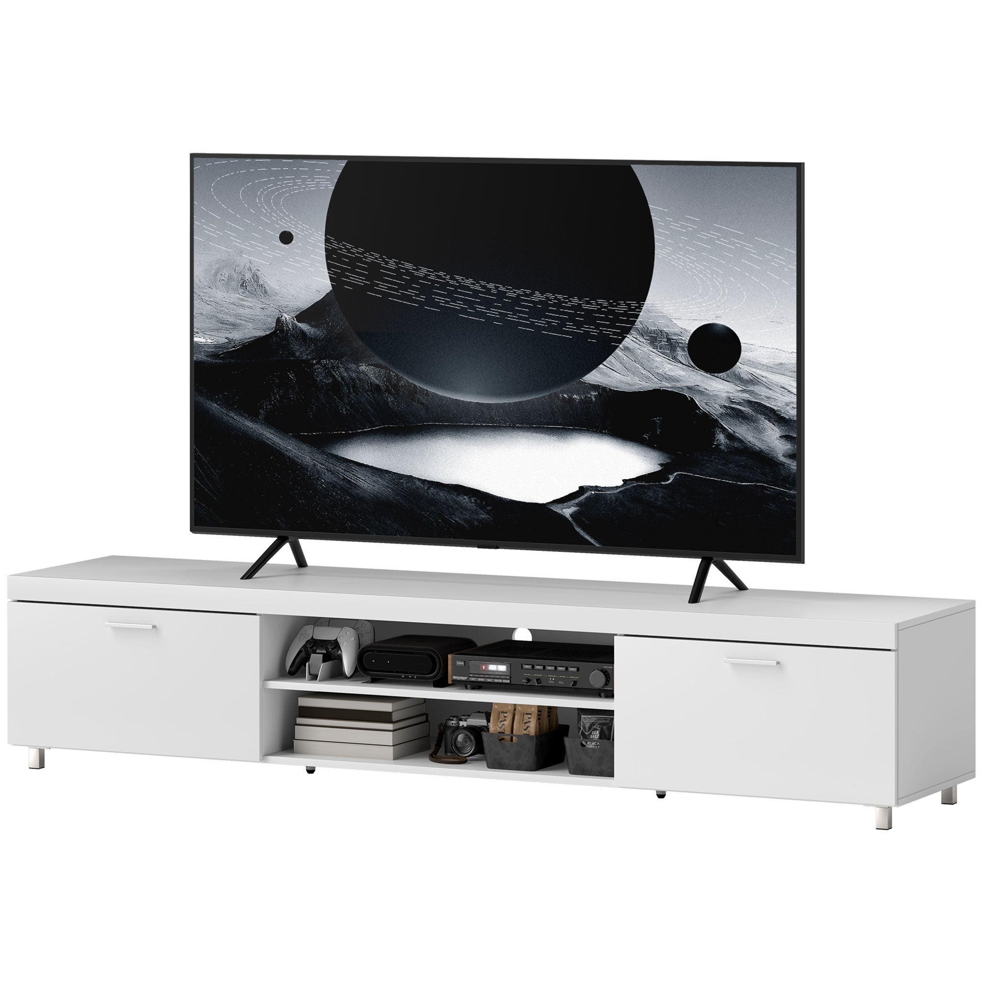 HOMCOM 200cm TV Cabinet for TVs up to 90", Modern TV Unit with Storage and Open Shelves for Living Room and Bedroom, White